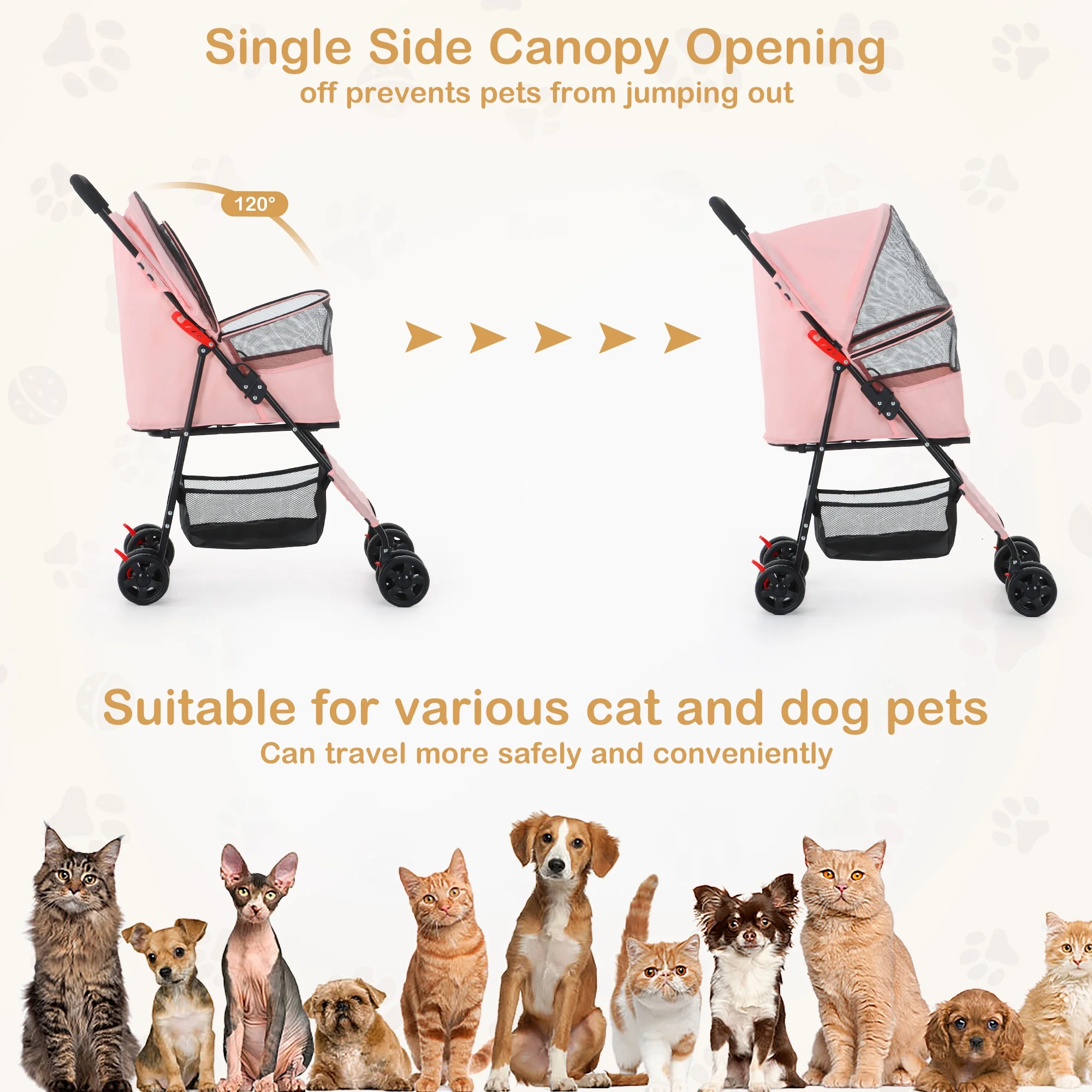 Zoolike Pet Stroller Cat Dog Cage Stroller Travel Folding Carrier .Foldable Carrier Strolling Cart for Small Medium Dog, Cat W/ Storage Basket ,Safety Tether ,Black - Womvr