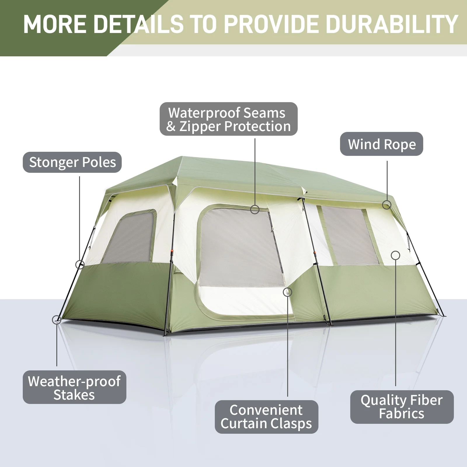 Zimtown Family Camping Tents 10 People Three Rooms Polyester Cloth Fiberglass Poles Dark Gray - Womvr
