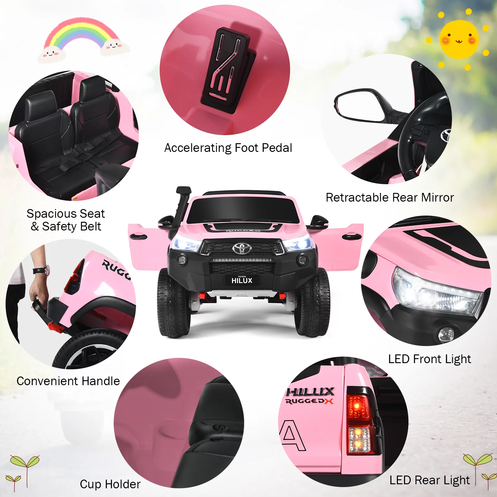 Infans 2*12V Licensed Toyota Hilux Ride On Truck Car 2-Seater 4WD Remote Control Pink - Womvr