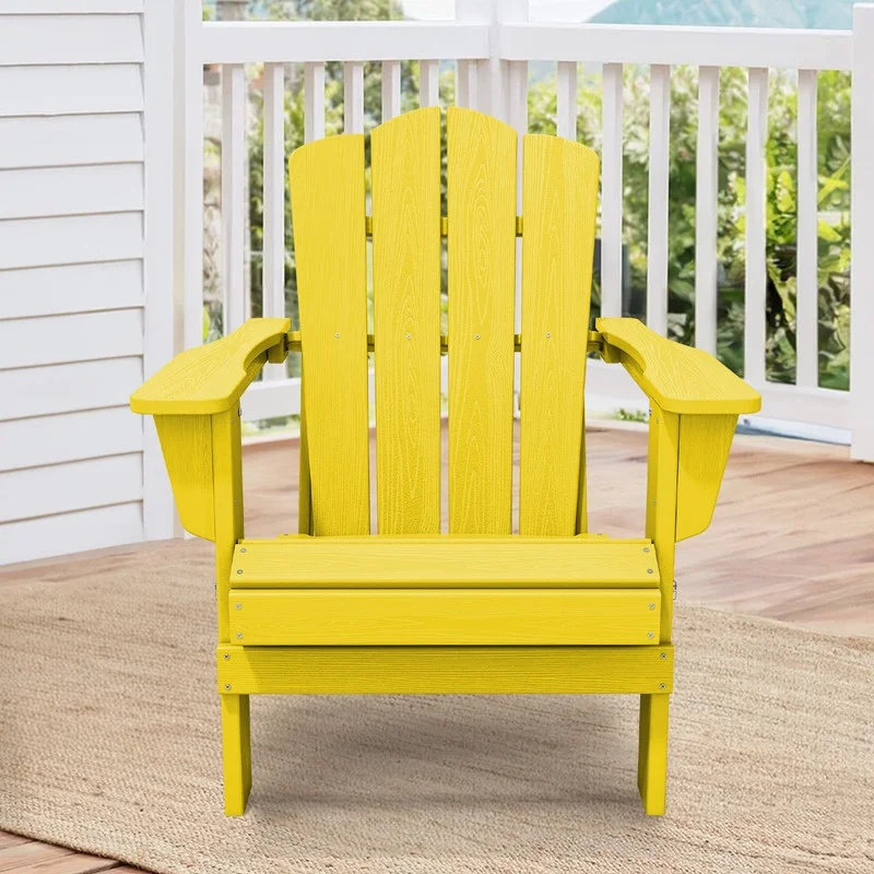 Outdoor Patio Folding HDPE Resin Adirondack Chair, Red - Womvr