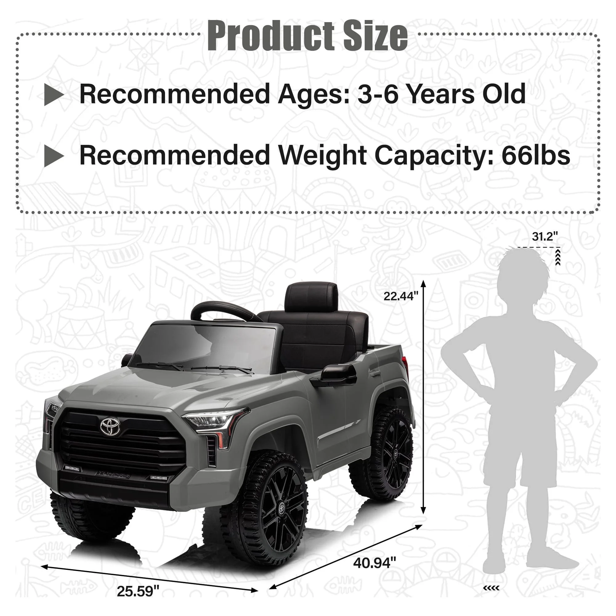 Toyota Tundra 12 V Powered Ride on Cars, Electric Pickup Truck Toys for Kids with Remote Control, 4 Wheels, Battery Powered, LED Light, MP3 Player, Green - Womvr