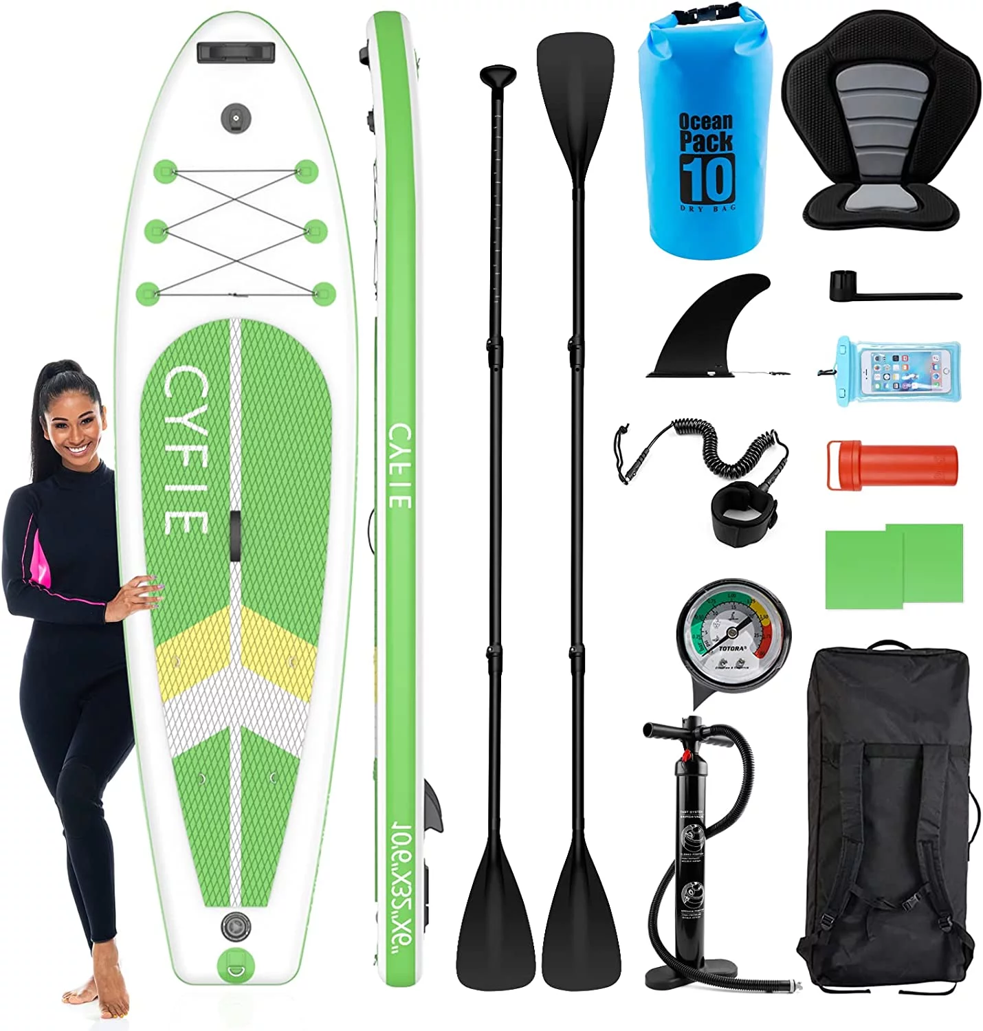 Paddle Board for Adult, Inflatable Surfboard Fishing Standup Cyfie Paddle Board 10.6 ft - Womvr