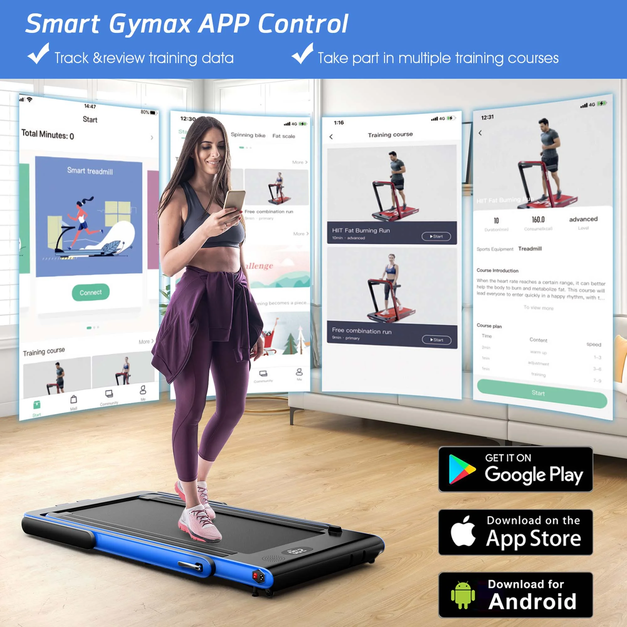 SuperFit Up To 7.5MPH 2.25HP 2 in 1 Dual Display Screen Folding Treadmill Jogging Machine W/APP Control Silver - Womvr