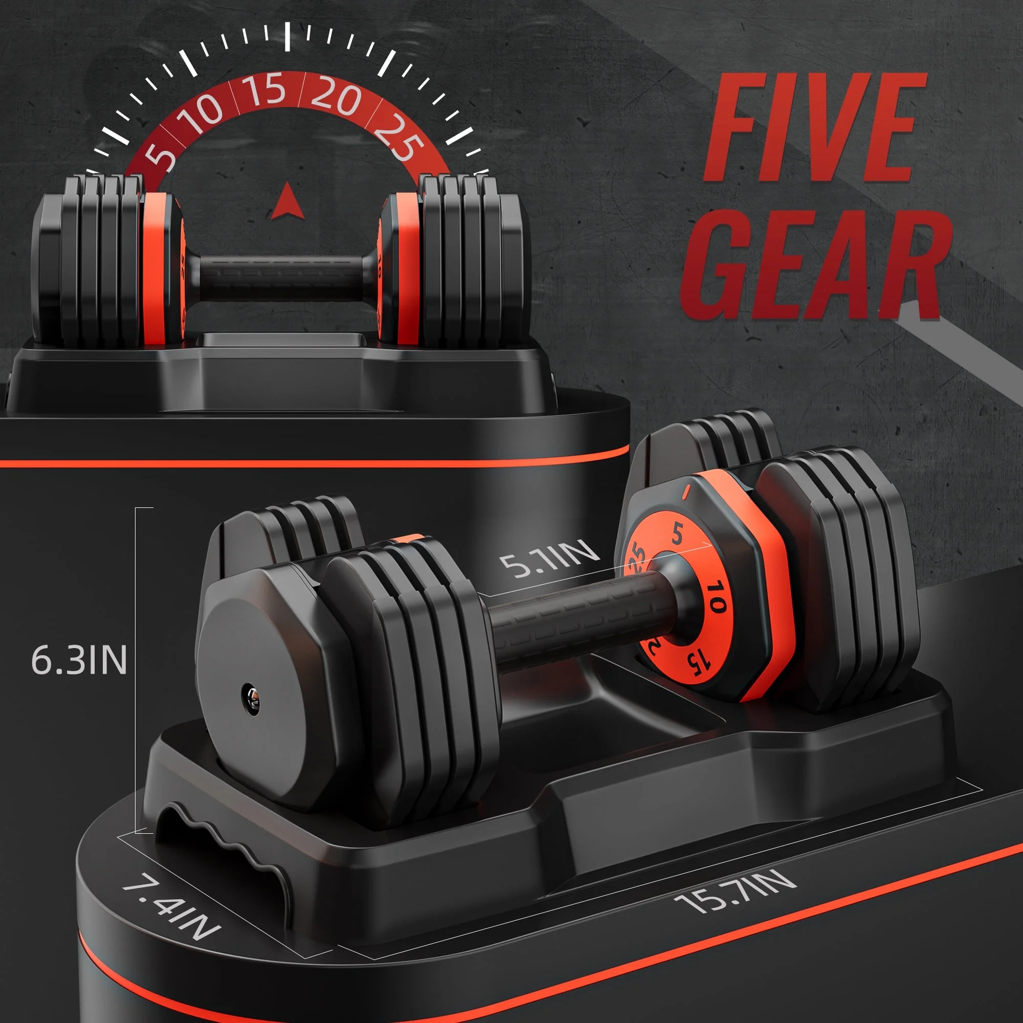 5-in-1 Adjustable Single Dumbbell - 25 LB, Complete with Anti-Slip Metal Handle for Full Body Home Gym Workouts - Ideal Adjustable Dumbbell Set for Your Weight Selection Needs