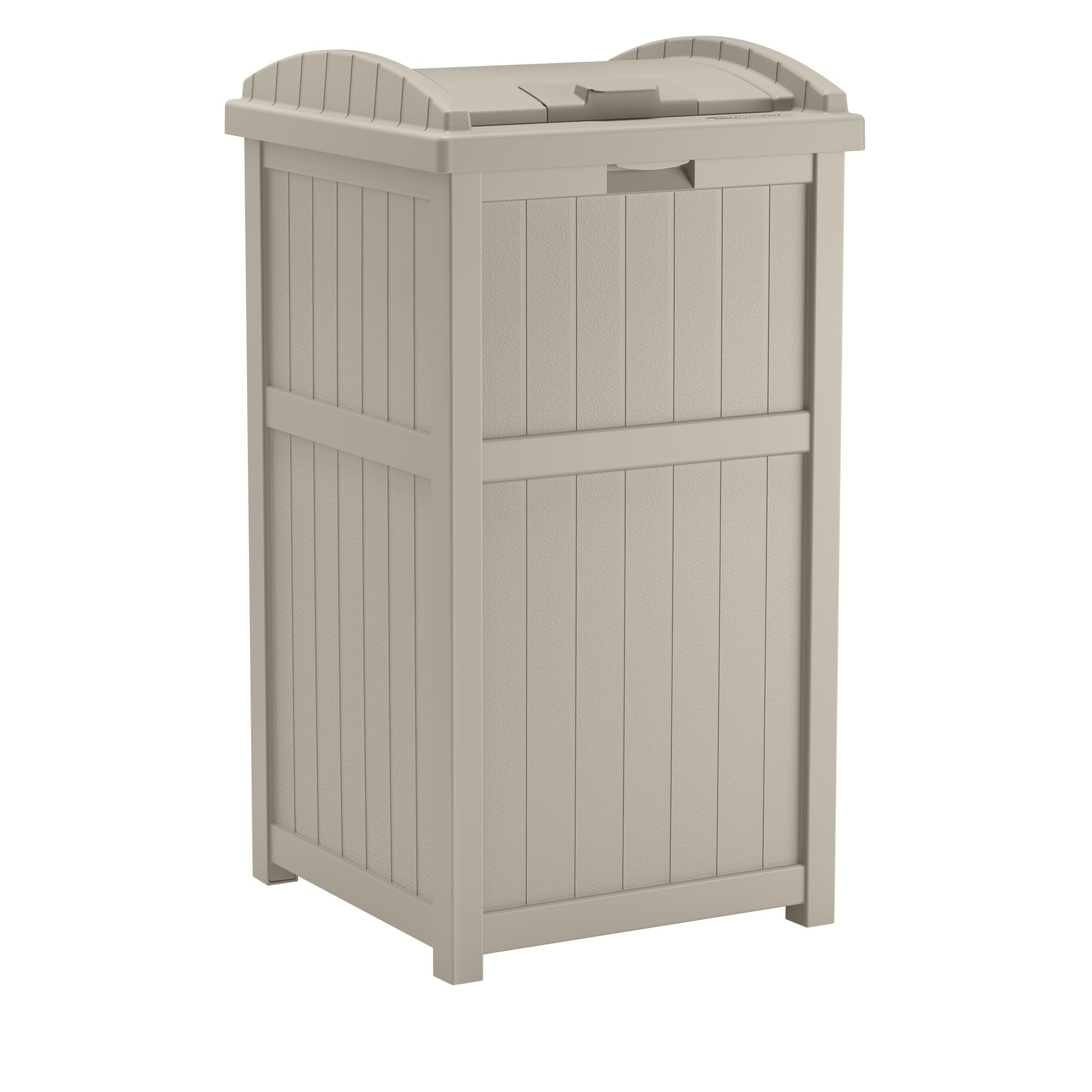 Suncast Outdoor Hideaway Trash Container for Patio, Taupe, 33 Gallon - Womvr