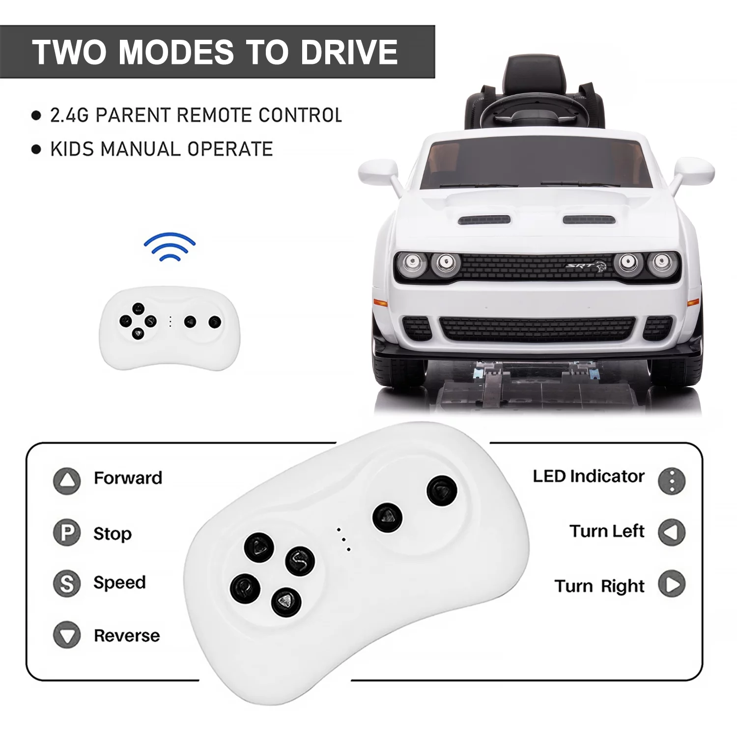 Dodge Challenger 12 V Powered Ride On Car with Remote Control, SRT Hellcat Toys for Kids, Black - Womvr