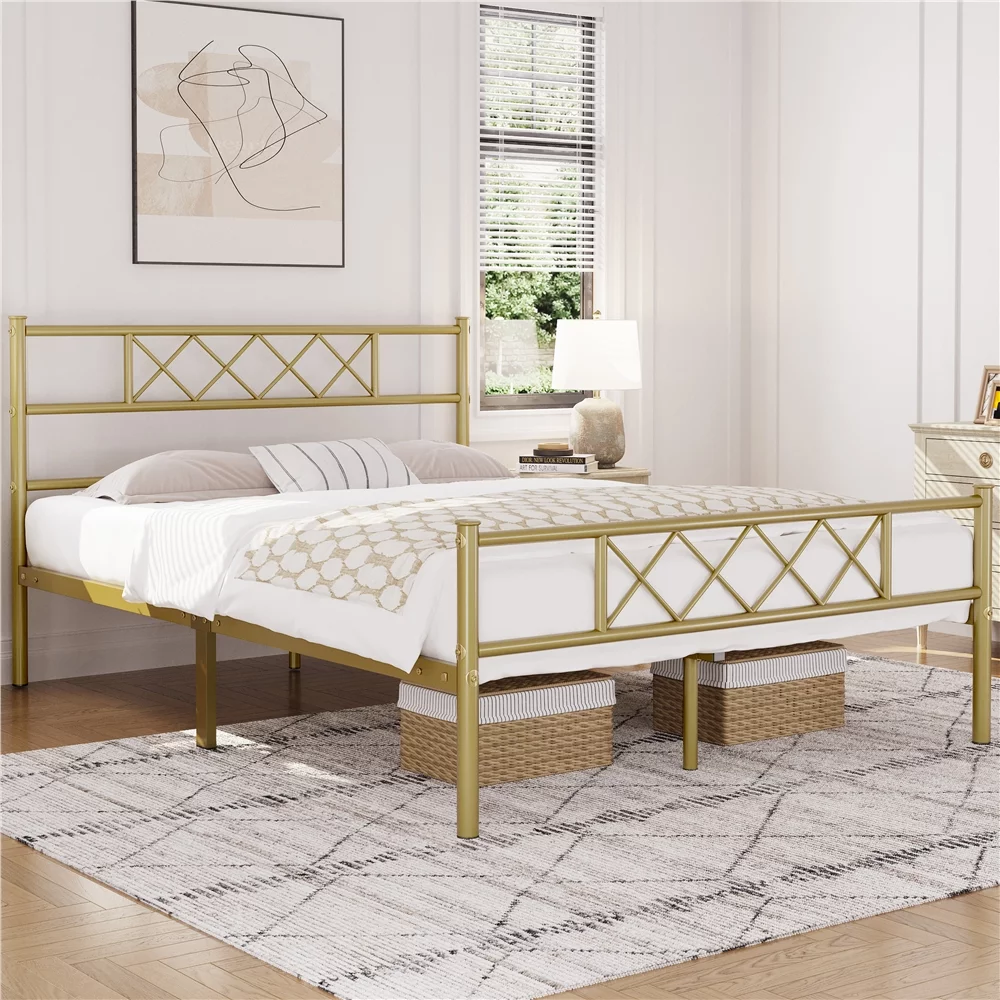 Topeakmart Twin Metal Bed Frame with Crisscross Headboard & Footboard, White - Womvr