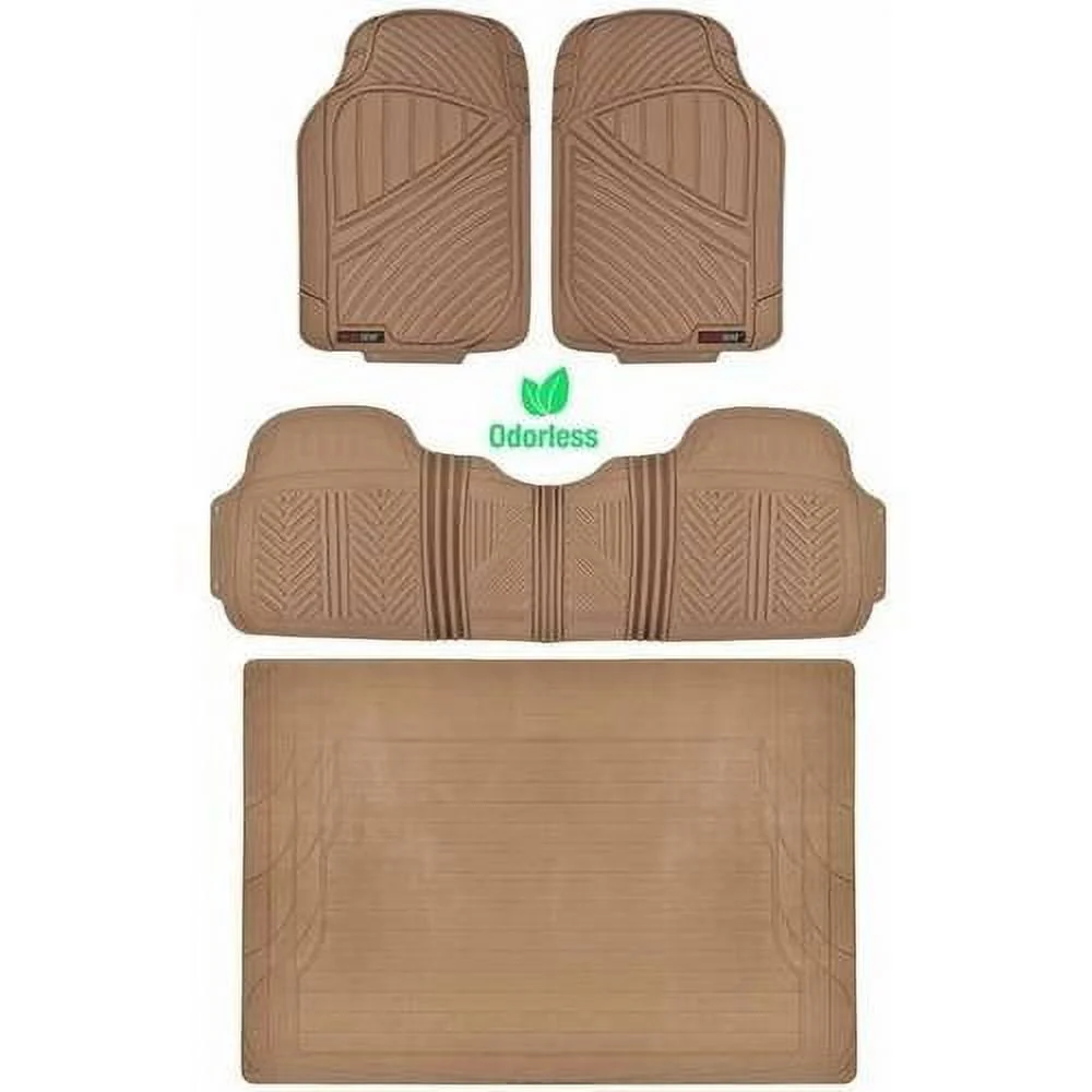 Motor Trend 100 Percent Odorless Car Floor Mats with Standard Trunk Cargo Mat, 4 Pieces Rubber Protection, Black Beige Gray - Womvr