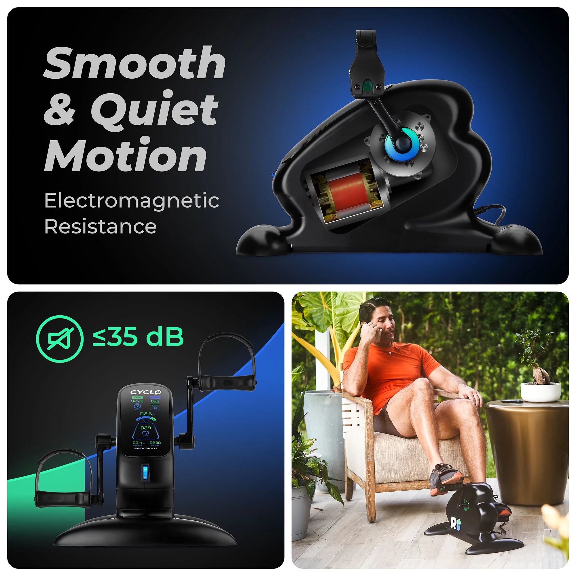 REATHLETE CYCLO Compact Under Desk Electric Pedal Exerciser with Remote - Womvr
