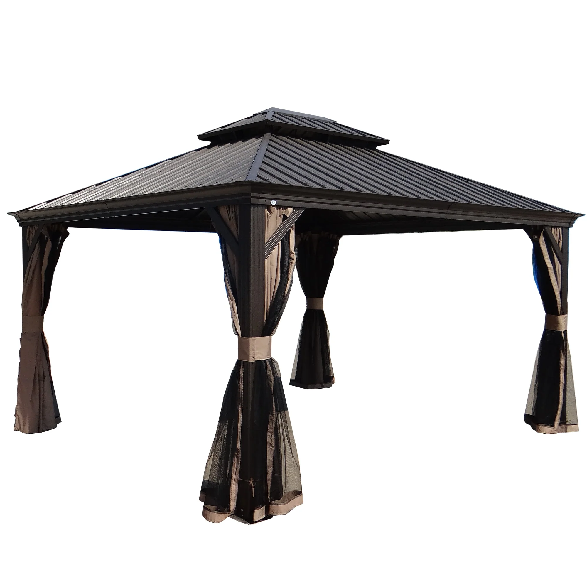 Kozyard Alexander Hardtop 12 ft. W x 10 ft. D Aluminum Hardtop Gazebo (Brown) - Womvr
