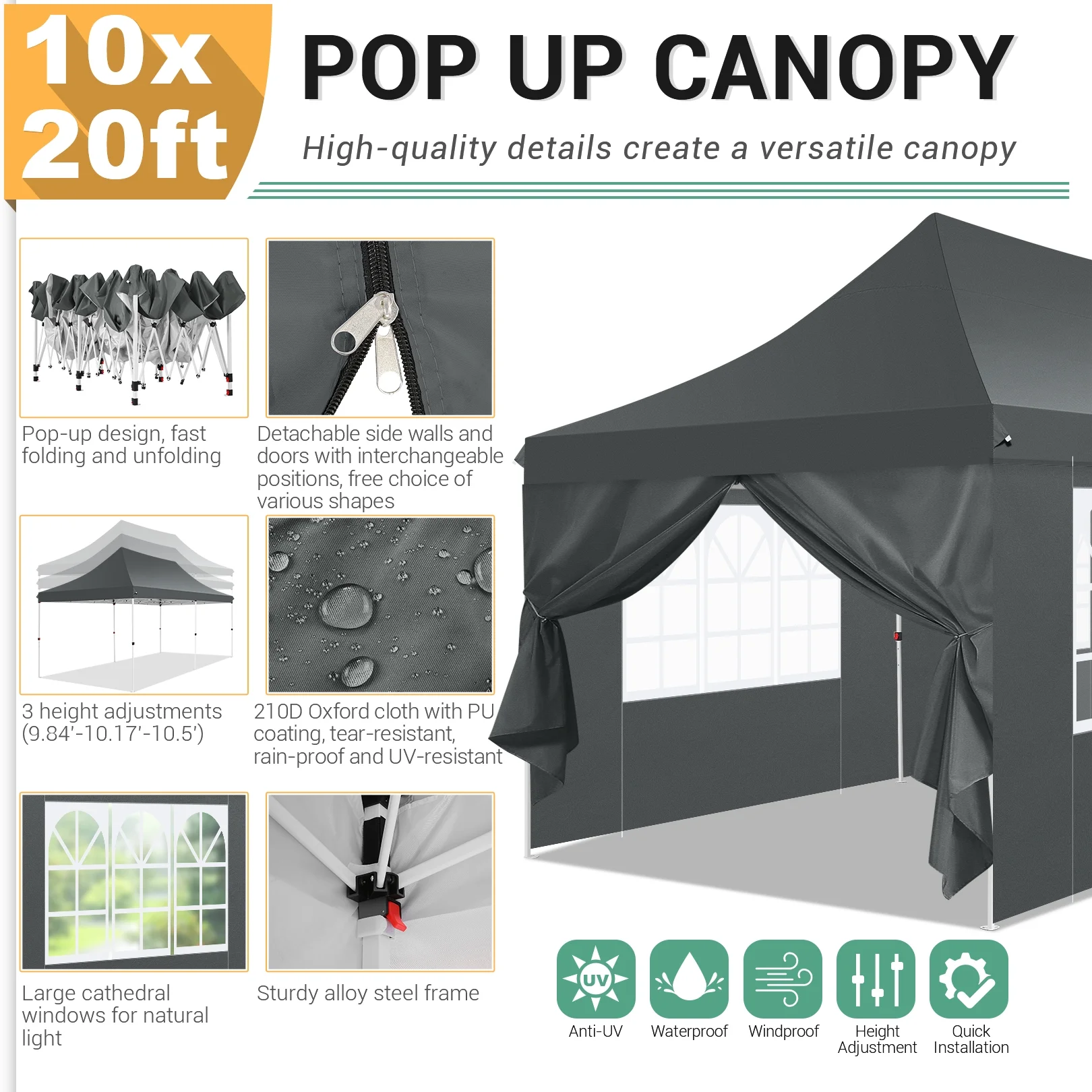 SANOPY 10' x 20' Outdoor Canopy Tent EZ Pop up Canopy Party Tent Outdoor Event Instant Tent Gazebo with 6 Removable Sidewalls & Carry Bag for Camping Wedding Picnic(Blue) - Womvr