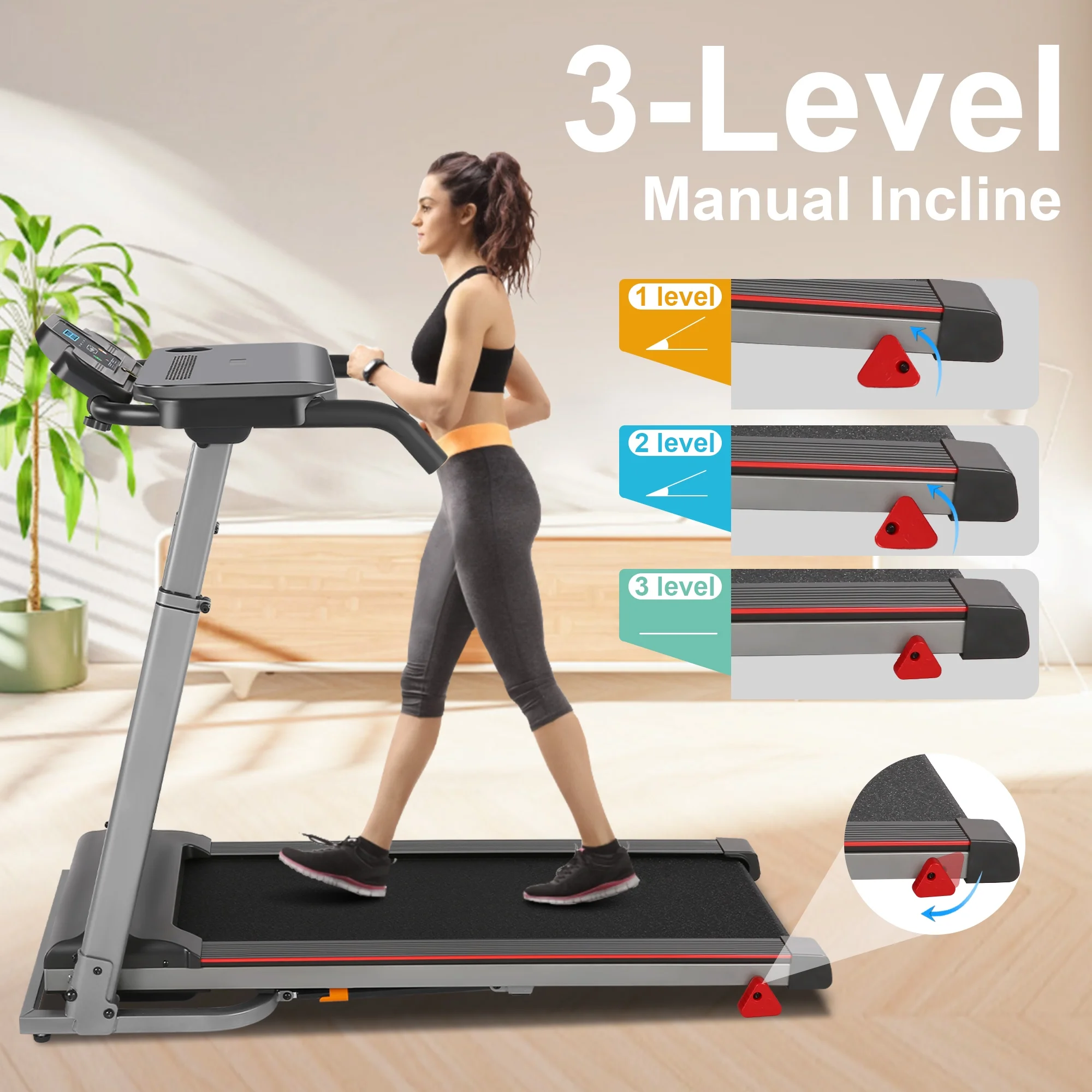 Tikmboex 300Lbs Treadmill with Desk - 2.5 HP Portable Folding Treadmill for Home, Running Machine with Incline（Gray） - Womvr