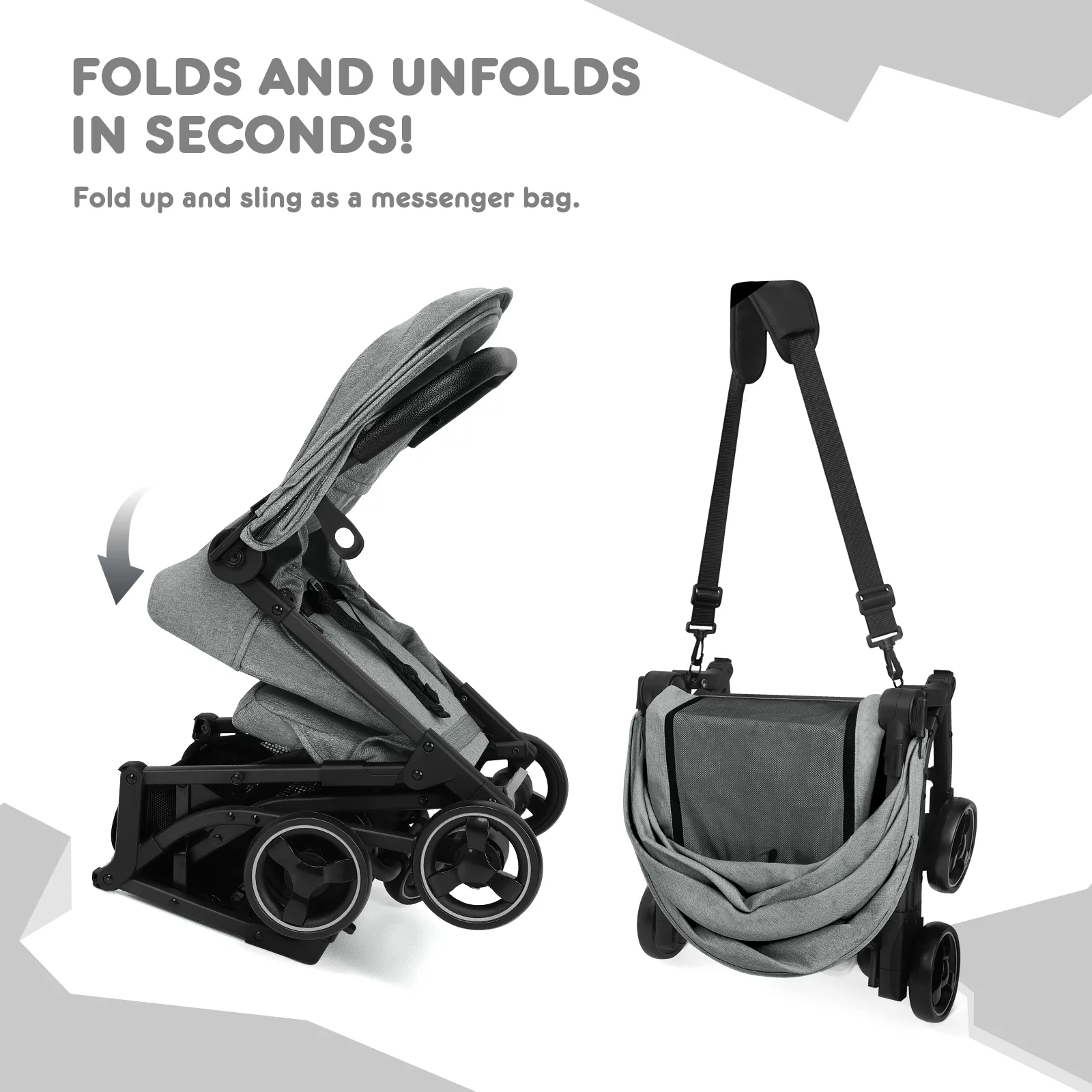 HARPPA Lightweight Travel Stroller, Compact Umbrella Stroller for Babies, Easy Folding, Black - Womvr
