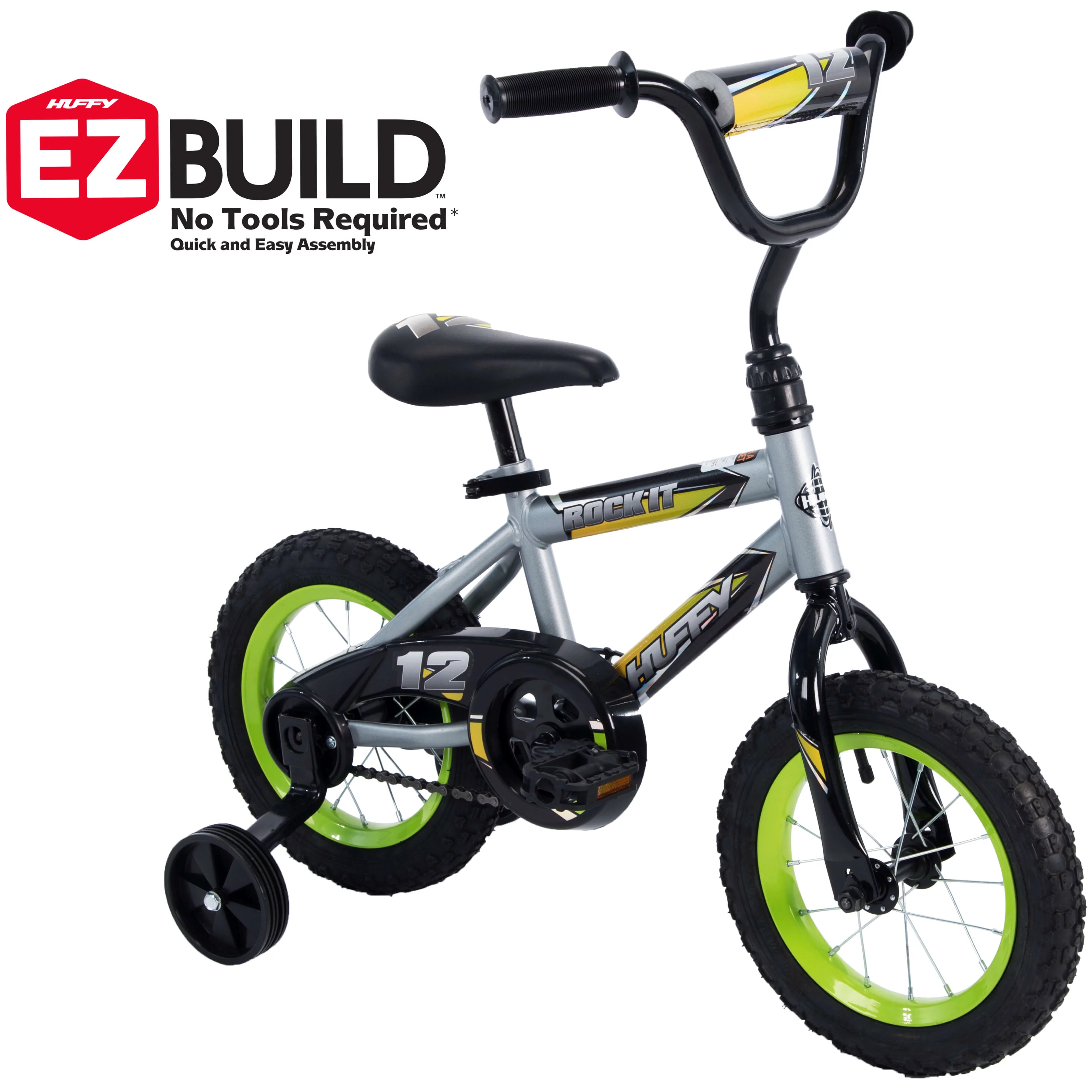 Huffy 12 in. Rock It Kids Bike, for Boys Ages 3 and up Years, Child, Grey Matte and Lime - Womvr