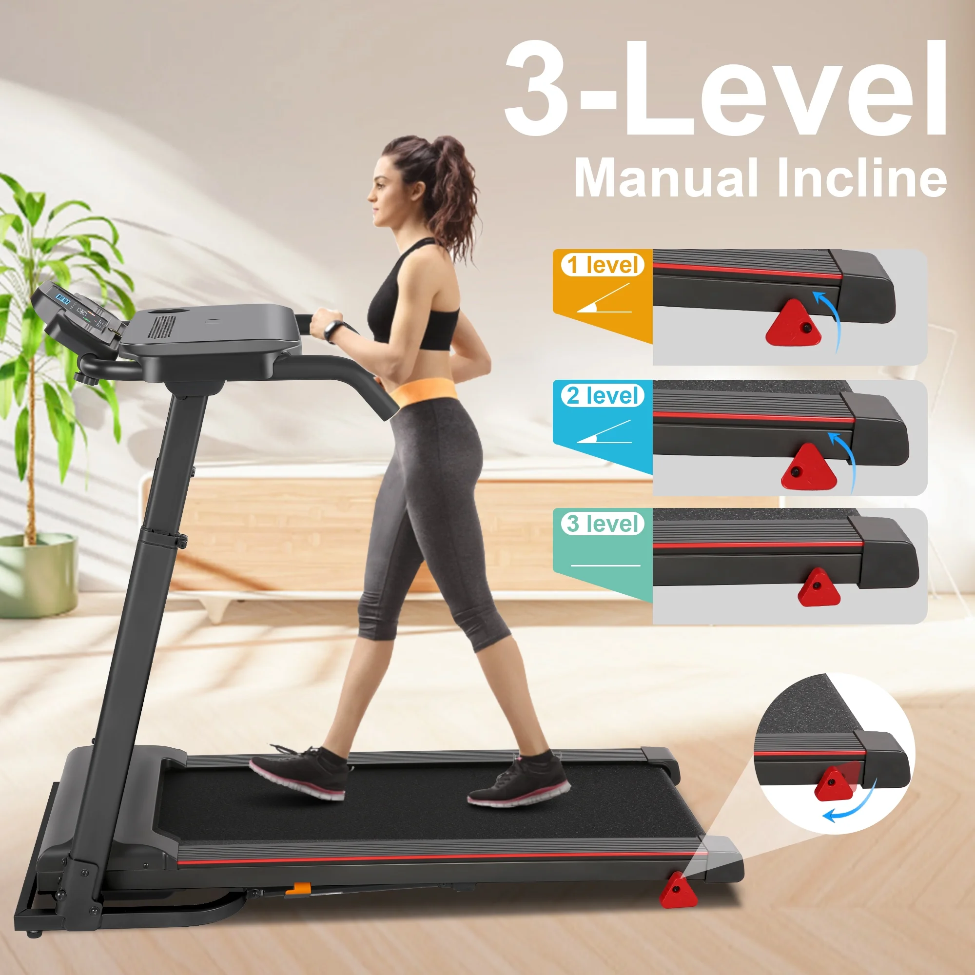 Tikmboex 300Lbs Treadmill with Desk - 2.5 HP Portable Folding Treadmill for Home, Running Machine with Incline（Gray） - Womvr