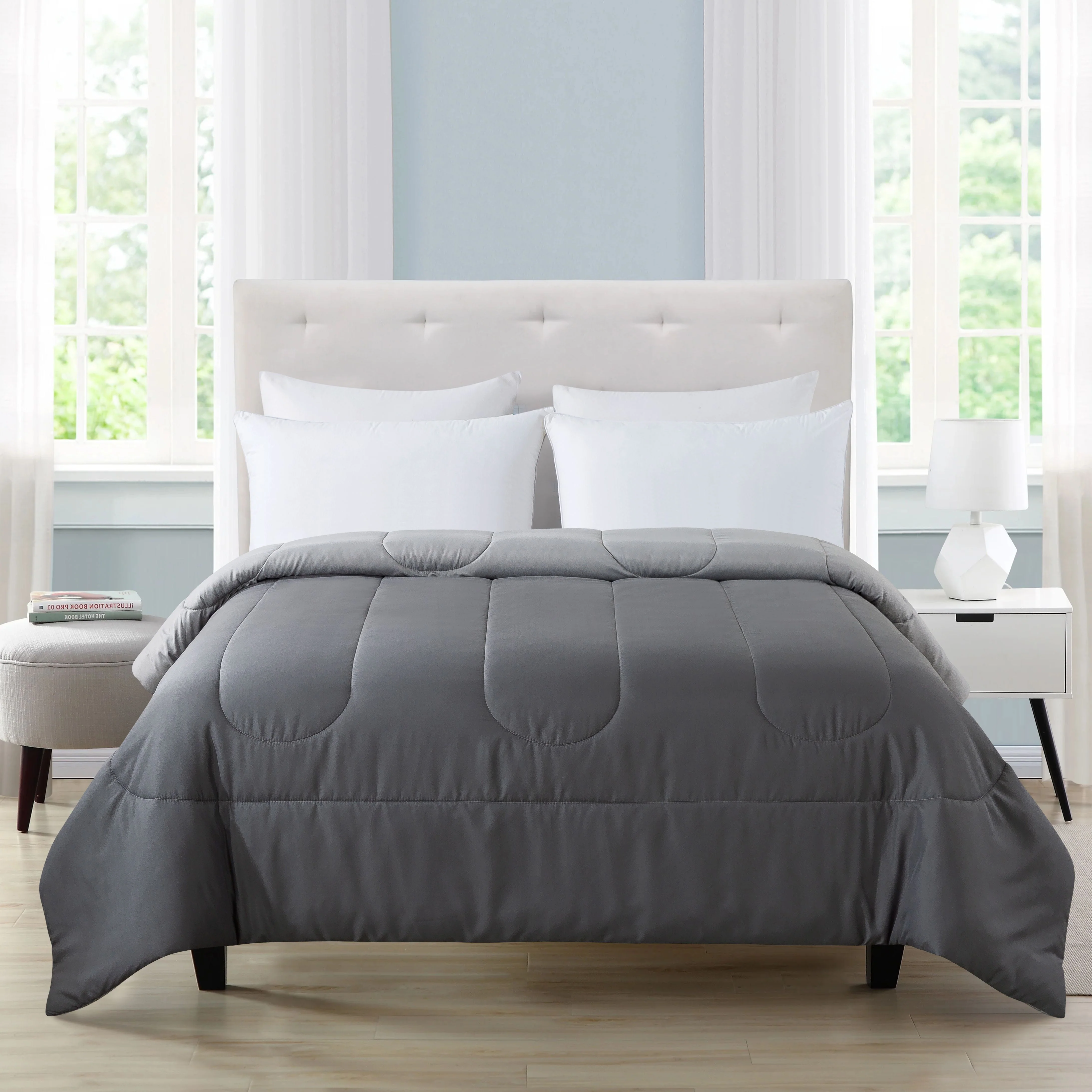 Mainstays Reversible Microfiber Comforter, Navy, Twin/Twin XL, Adult, Unisex - Womvr