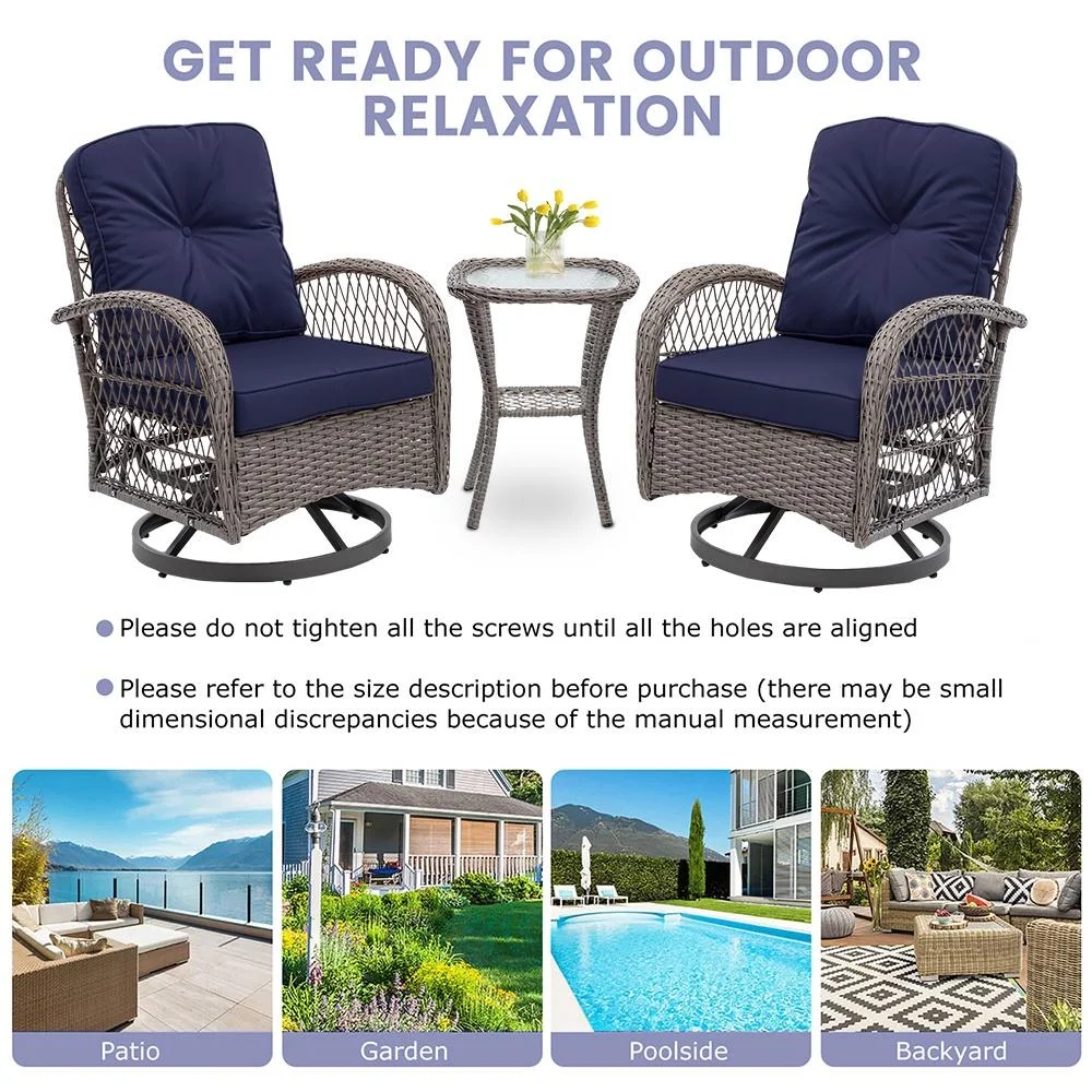 3 Piece Outdoor Bistro Swivel Chairs Set, Patio Bistro Set w/ 360° Swivel Rocking Chairs & Table, All-Weather Conversation Set with Metal Frame for Patio Backyard Porches or Garden - Khaki - Womvr