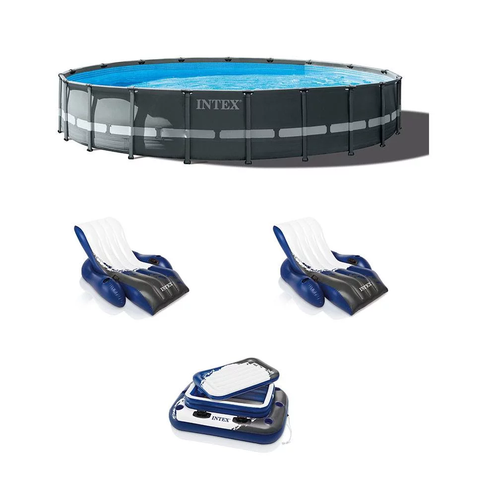 Intex 20ft x 48in Ultra XTR Round Pool, Pump, Ladder, Lounger (2 Pack), & Cooler - Womvr