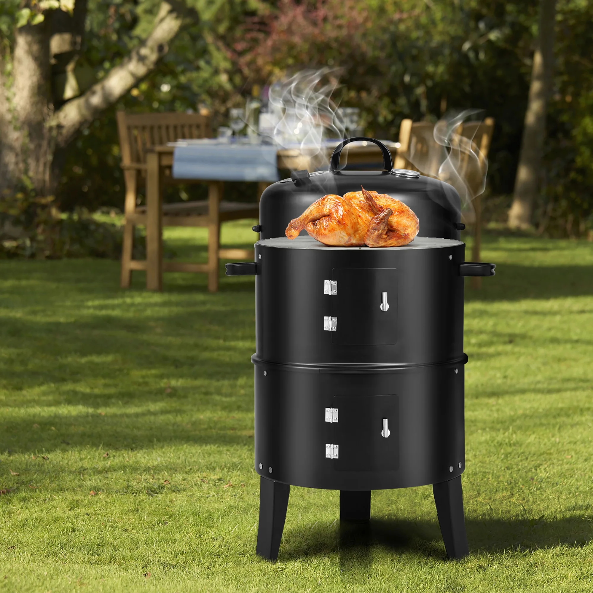 Costway3-in-1 Vertical Charcoal Smoker  Portable BBQ Smoker Grill with Detachable 2 Layer - Womvr