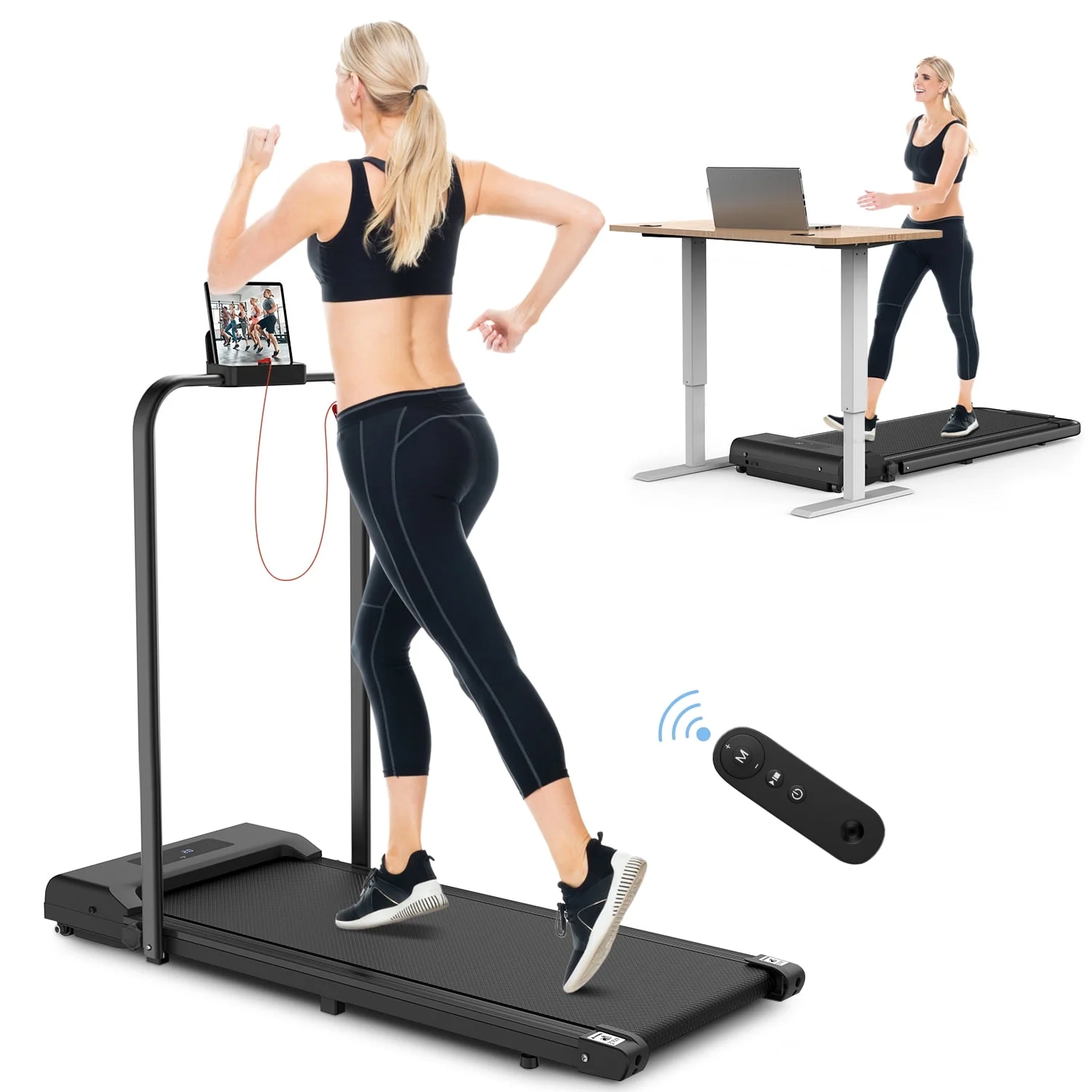 Bigzzia Treadmill Under Desk Treadmill 2 in 1 Folding Treadmill, Treadmills for Home Maximum Weight 265 lbs Gray - Womvr