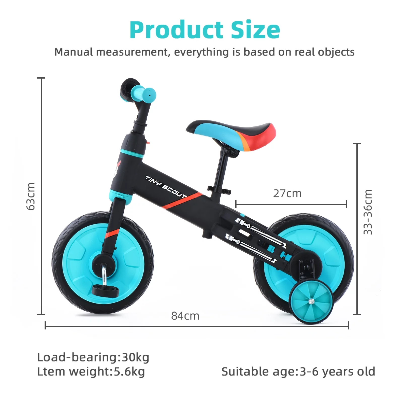 Ubravoo 4-in-1 Tiny Scout Balance Bike for Kids from 3 4 5 Years, Rear Double Rod,Blue - Womvr