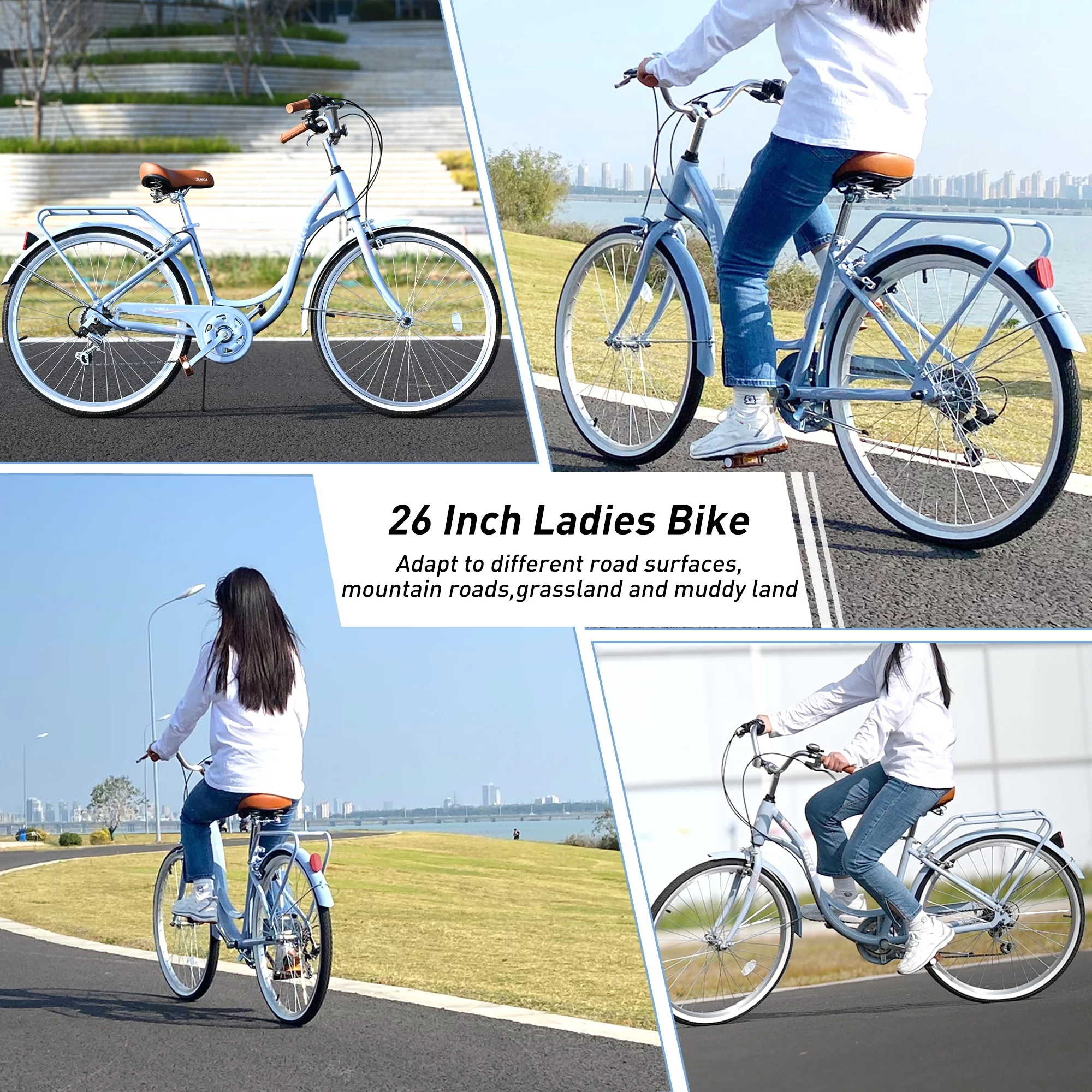 Arnahaishe Beach Cruiser Bike for Women 26-Inch Wheels 7-Speed, Steel Frame Commuter Bike for Ladies Girls, Blue - Womvr