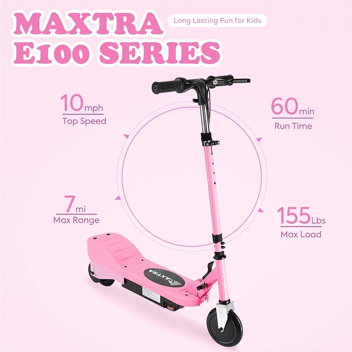 Maxtra Scooters E100 Folding Electric Scooter with Adjustable Handlebar for Kids Ages 6-12, up to 10 MPH, 155 Lbs. Max Load - Womvr