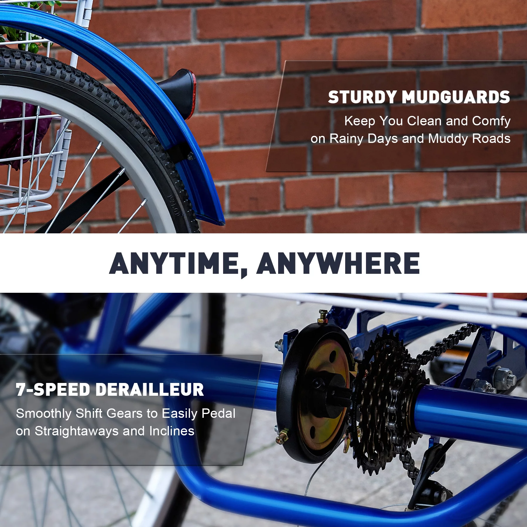 VIRIBUS 26 Inch Adult Tricycle 3 Wheel Bike with 7 Speeds & Basket for Men Women, Black - Womvr