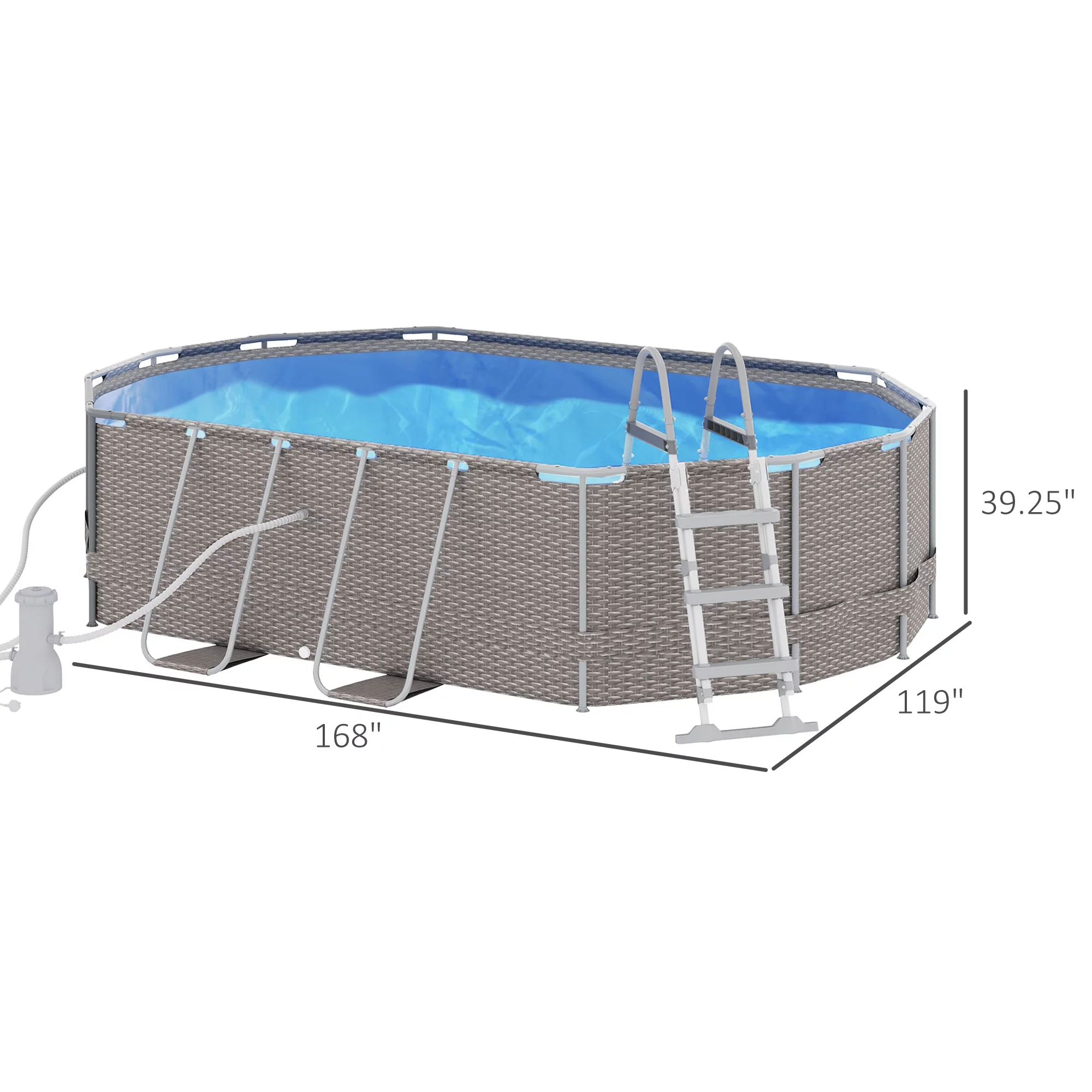 Outsunny Above Ground Swimming Pool, Non-Inflatable Frame Pool, Brown - Womvr