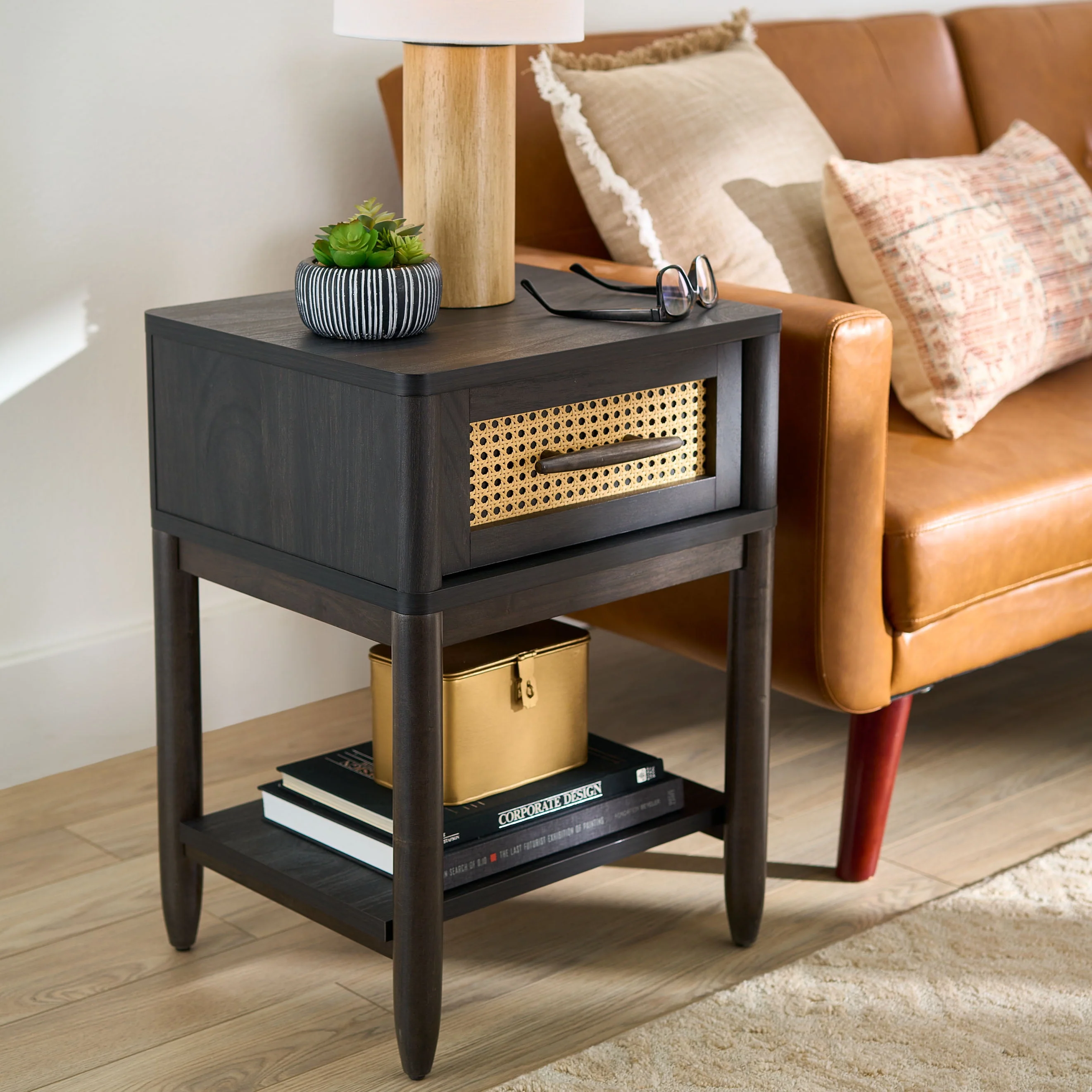 Better Homes & Gardens Springwood Caning Nightstand, Light Honey Finish - Womvr
