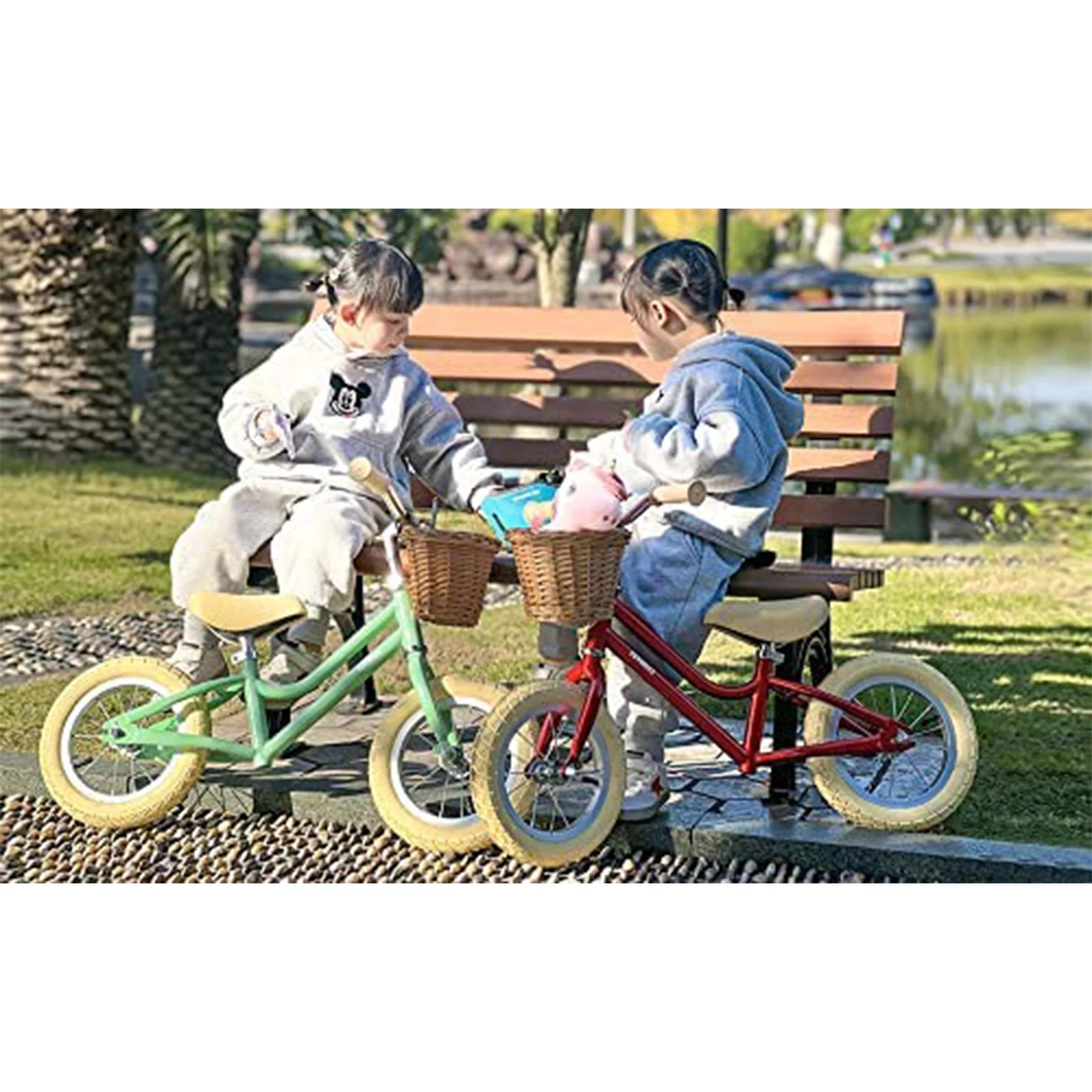 Petimini 12 Inch Kids Balance Bike with Basket for 2-6 Year Olds, Peach - Womvr