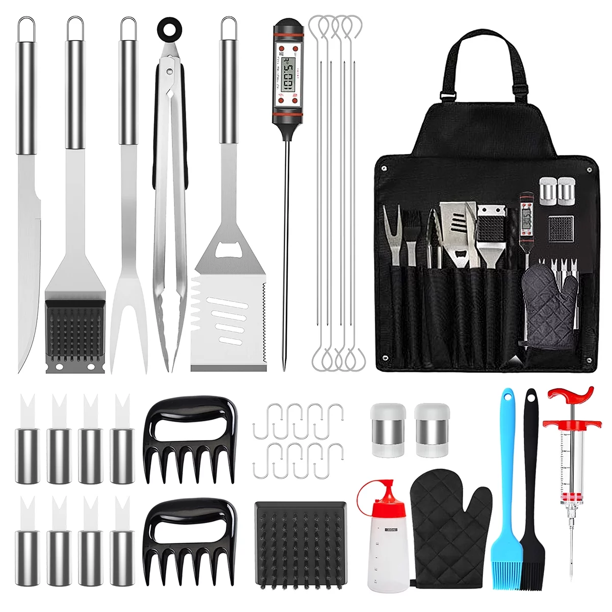 41Pcs BBQ Grill Tool Set with Storage Bag Extra Thick Stainless Steel Spatula Fork & Tongs - Womvr