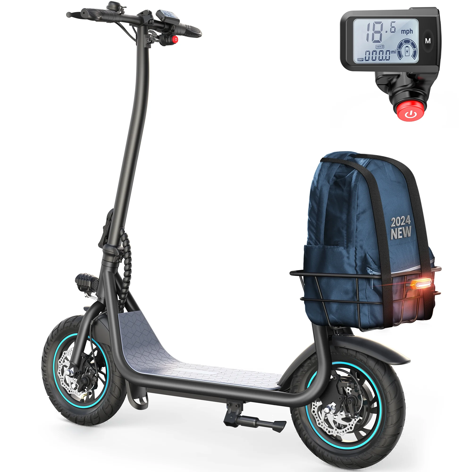 Kistp 550W Electric Scooter for Adults, 12 inch Commuter Electric Scooter with Basket and Wide Deck - up to 20 Miles 18.6MPH-Blue - Womvr