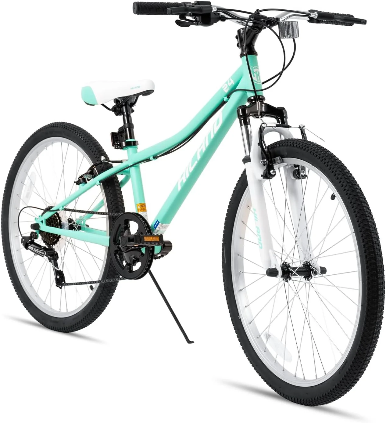 Hiland 24 inch Mountain Bike Shimano 7 Speeds for Teenager with Suspension Fork, Mint Pink - Womvr