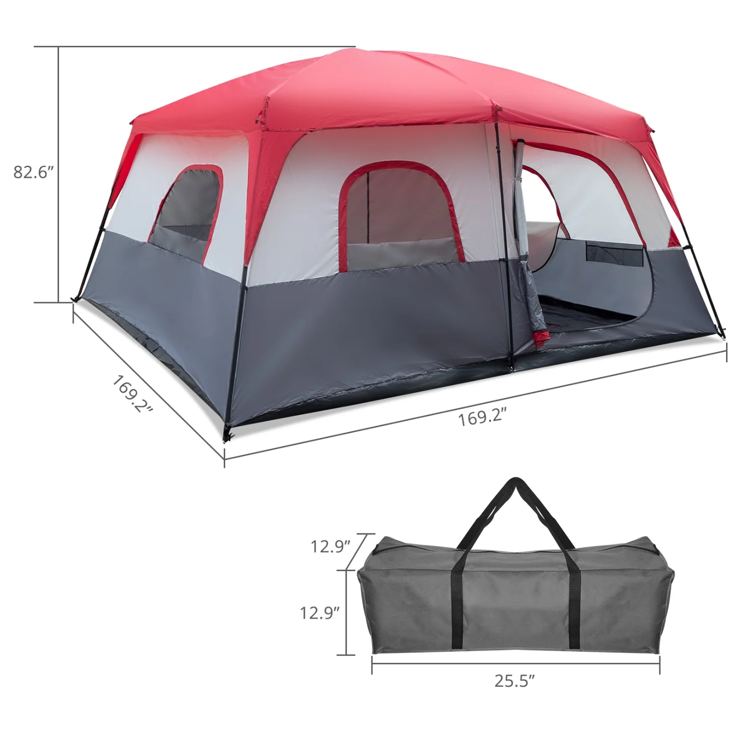 14 People Outdoor Family Camping Tent with Waterproof and Windproof, Large Foldable Tent with 2 Doors, 4 Storage Pockets, Backyard, Mountaineering, Red and White - Womvr