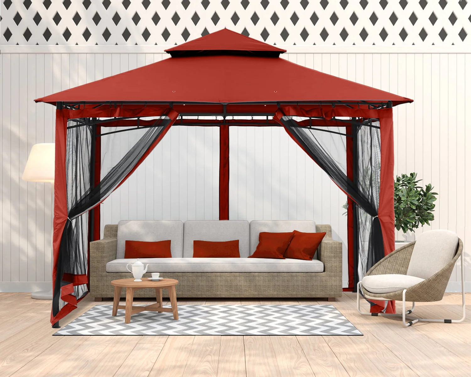 ABCCANOPY 9'x9' Patio Gazebo With Mosquito Netting and Double Soft Roof Canopies for Shade and Rain,Rust Red - Womvr