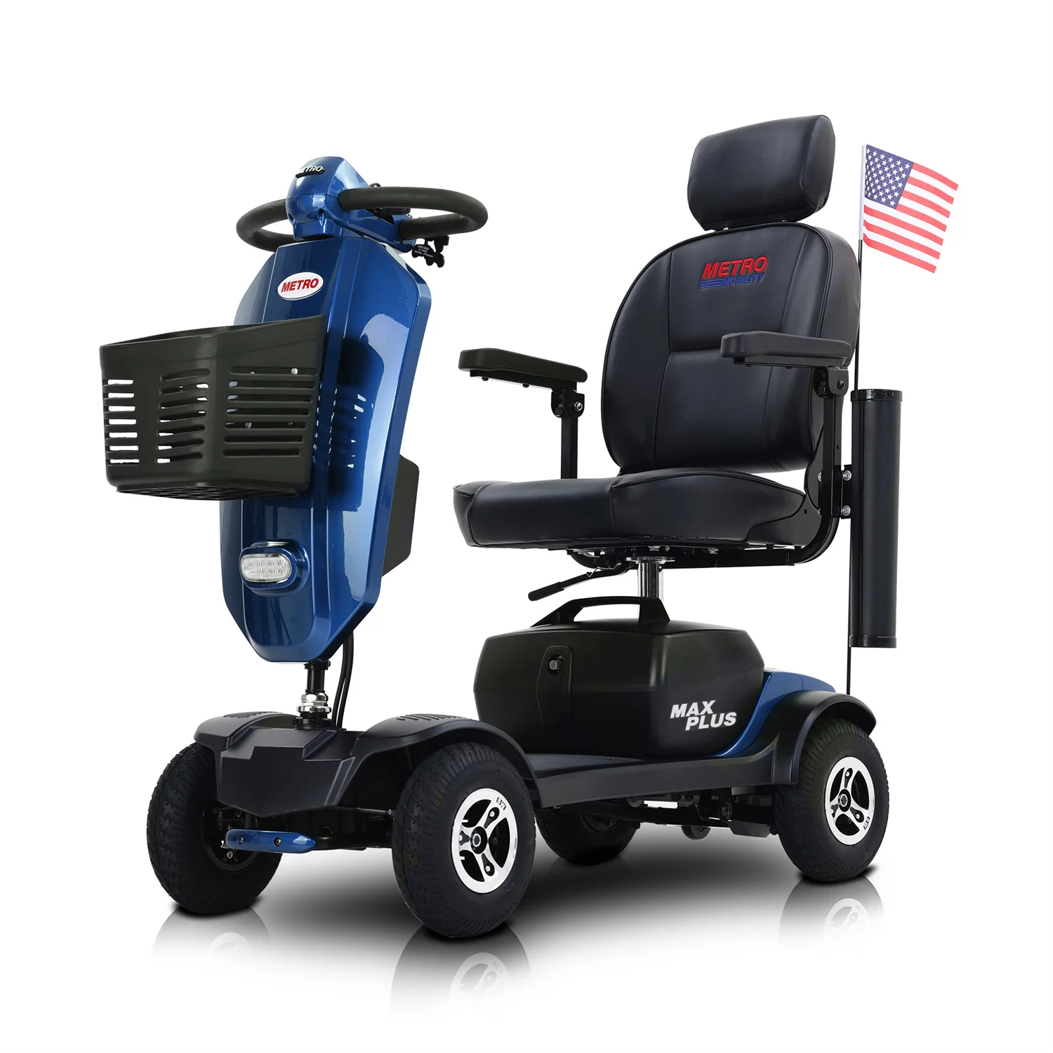 4-Wheel Mobility Scooter, Electric Powered Mobile Wheelchair Device for Adults, Folding and Compact Power Travel Scooters with Cup holders & USB charger port, Max Driving Range 16 Miles, Blue - Womvr