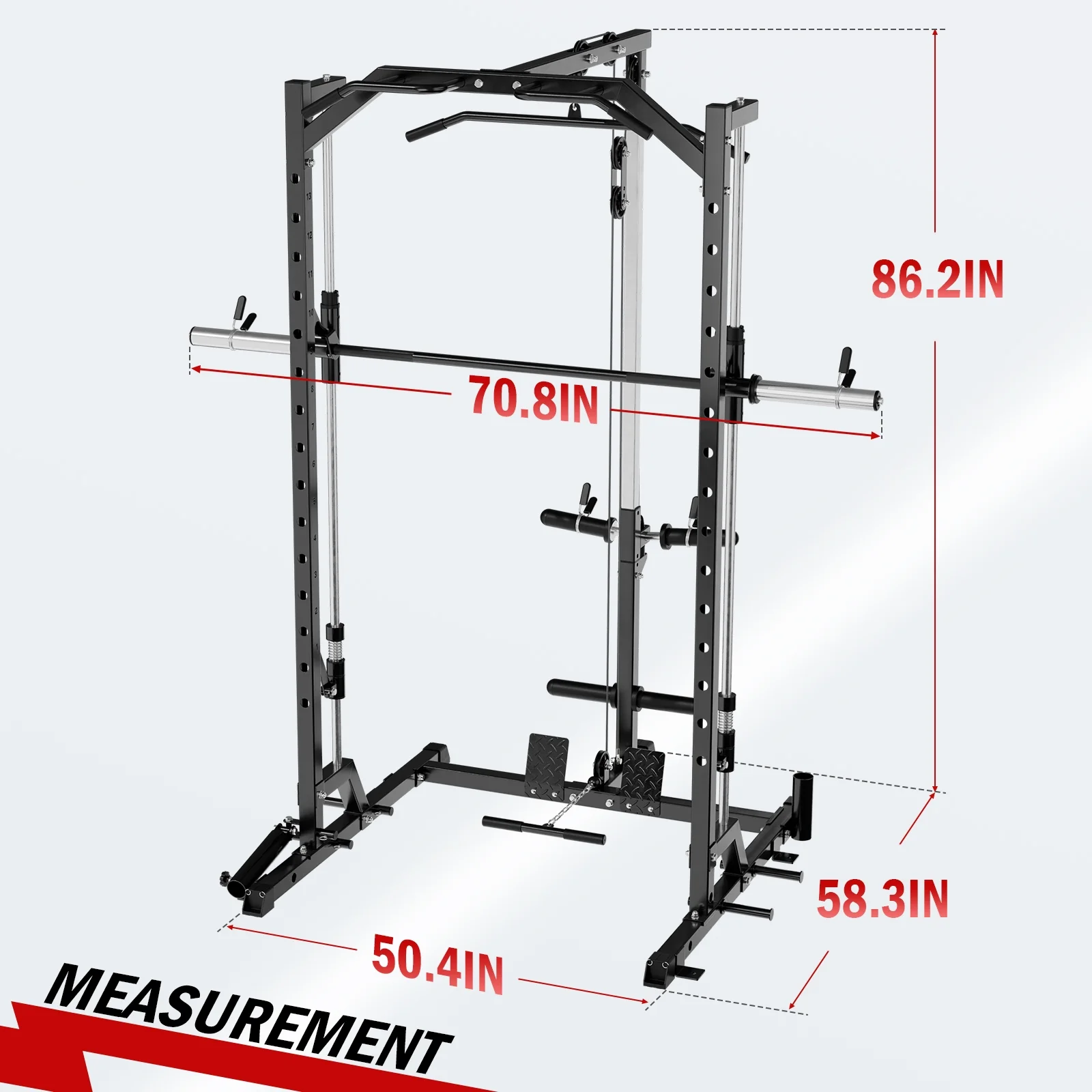 Mikolo Smith Machine Home Gym, Multi-Functional Squat Rack with Lat Pull Down System, Workout station with Weight Bar, Bend Peg and Other Functional Attachments - Womvr