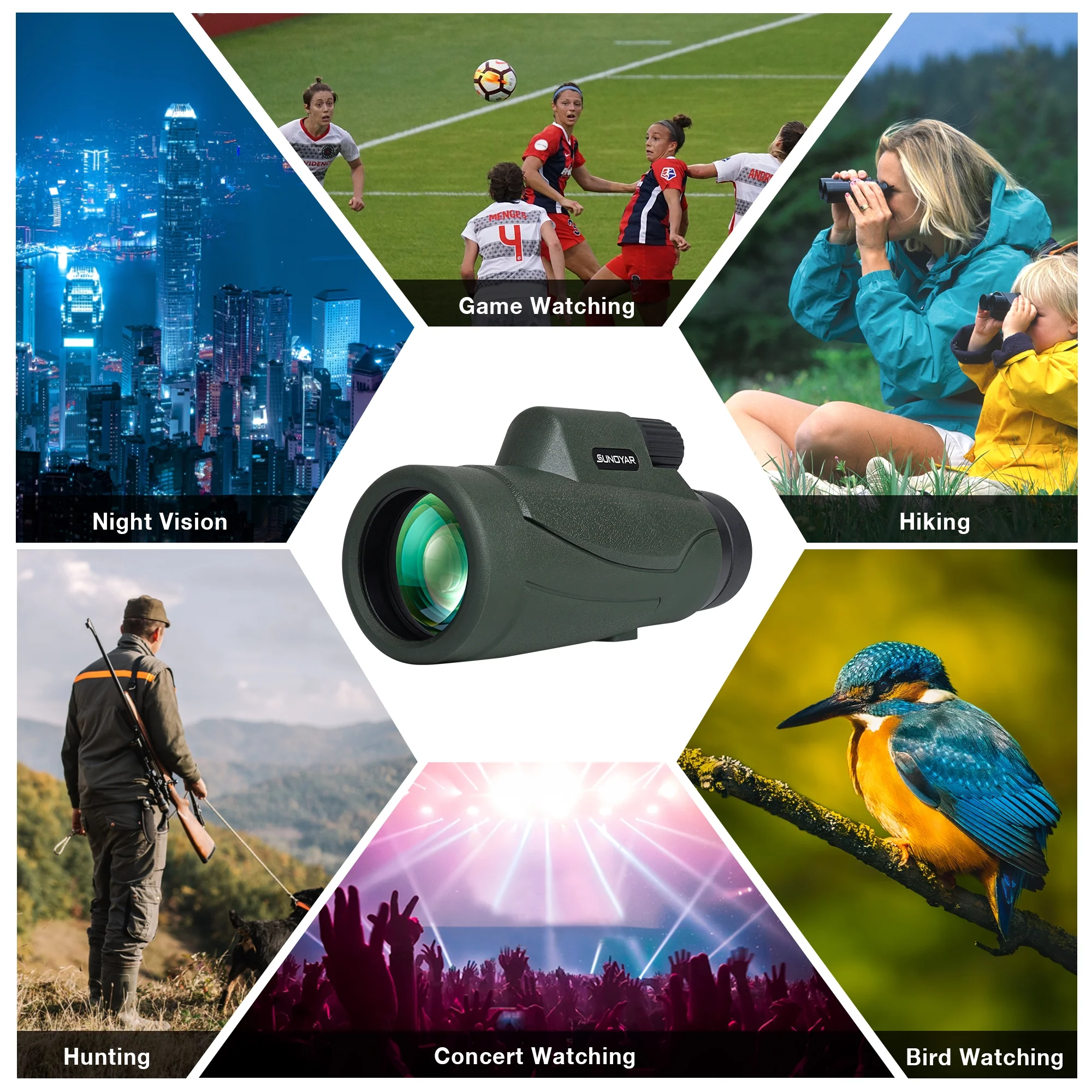 SUNOYAR Monocular Telescope, High Powered Monocular for Adults with Smartphone Adapter & Tripod, BAK4 Prism Monocular with Clear Low Light Vision for Wildlife Hunting Camping Travelling - Womvr