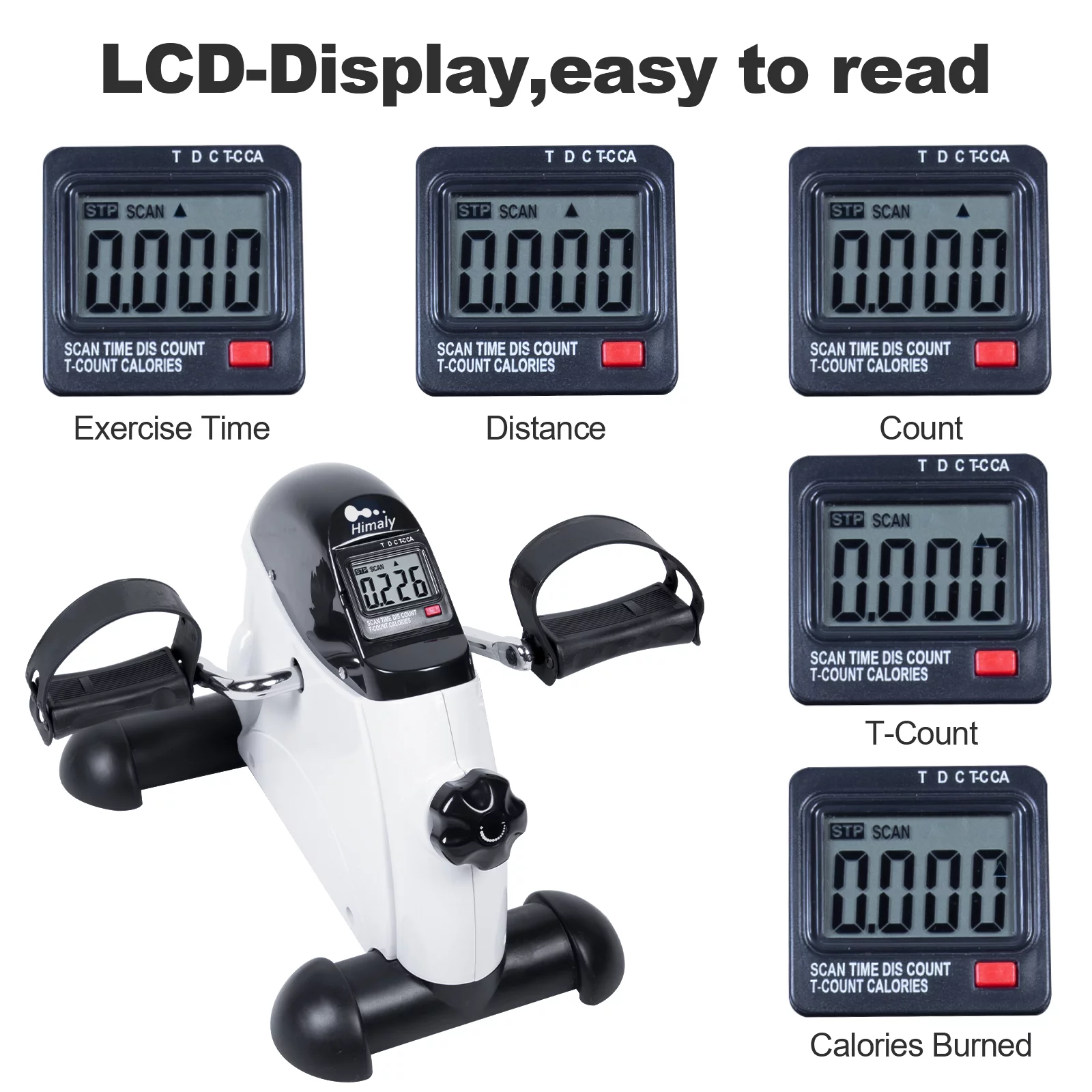 Himaly Exercise Bike, Under Desk Bike Pedal Exerciser, Portable Mini Trainer Bike with LCD Screen Displays, White - Womvr