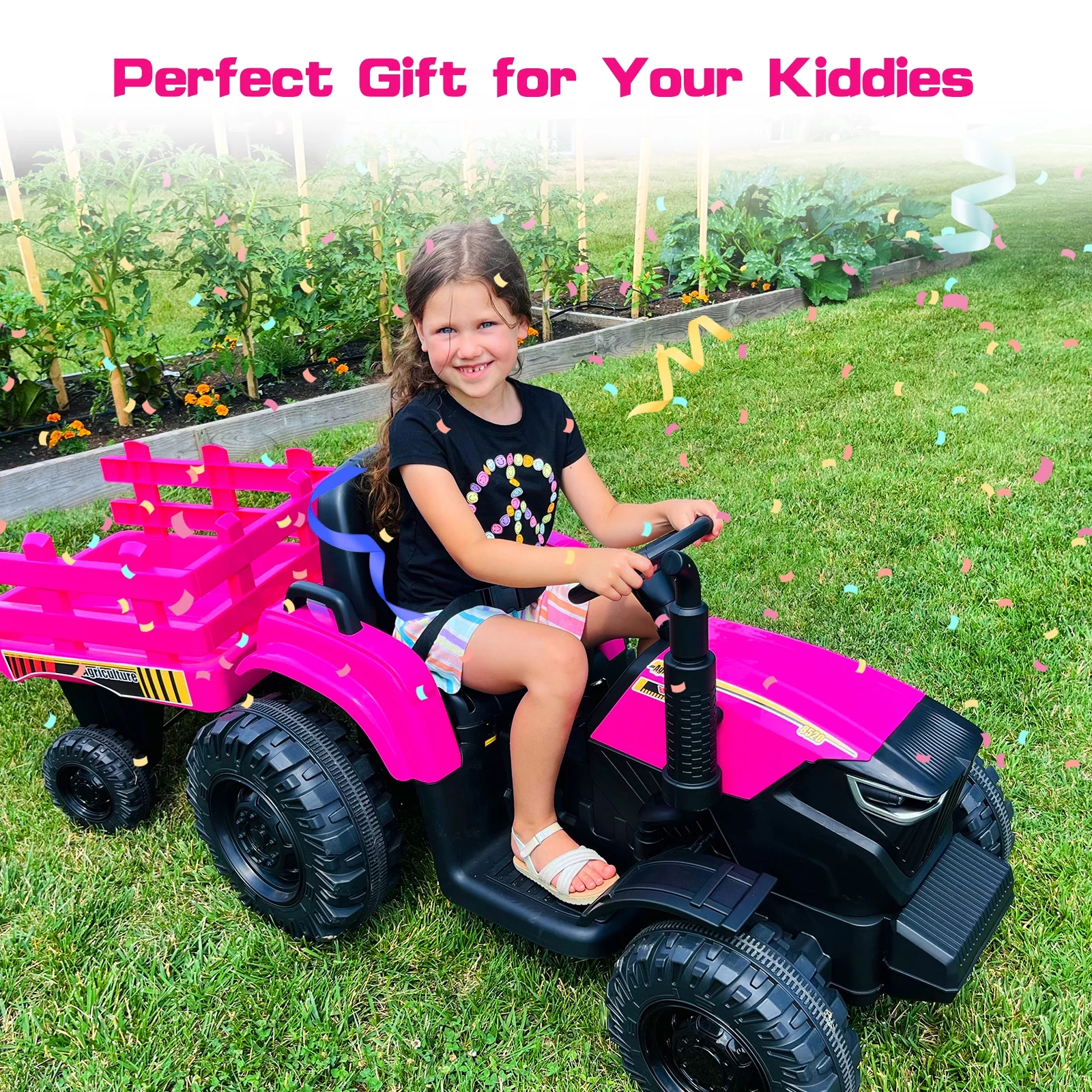 Outfunny 24V Ride on Toy for Big Kids, Powered Ride On Tractor with Trailer & Remote - Red - Womvr