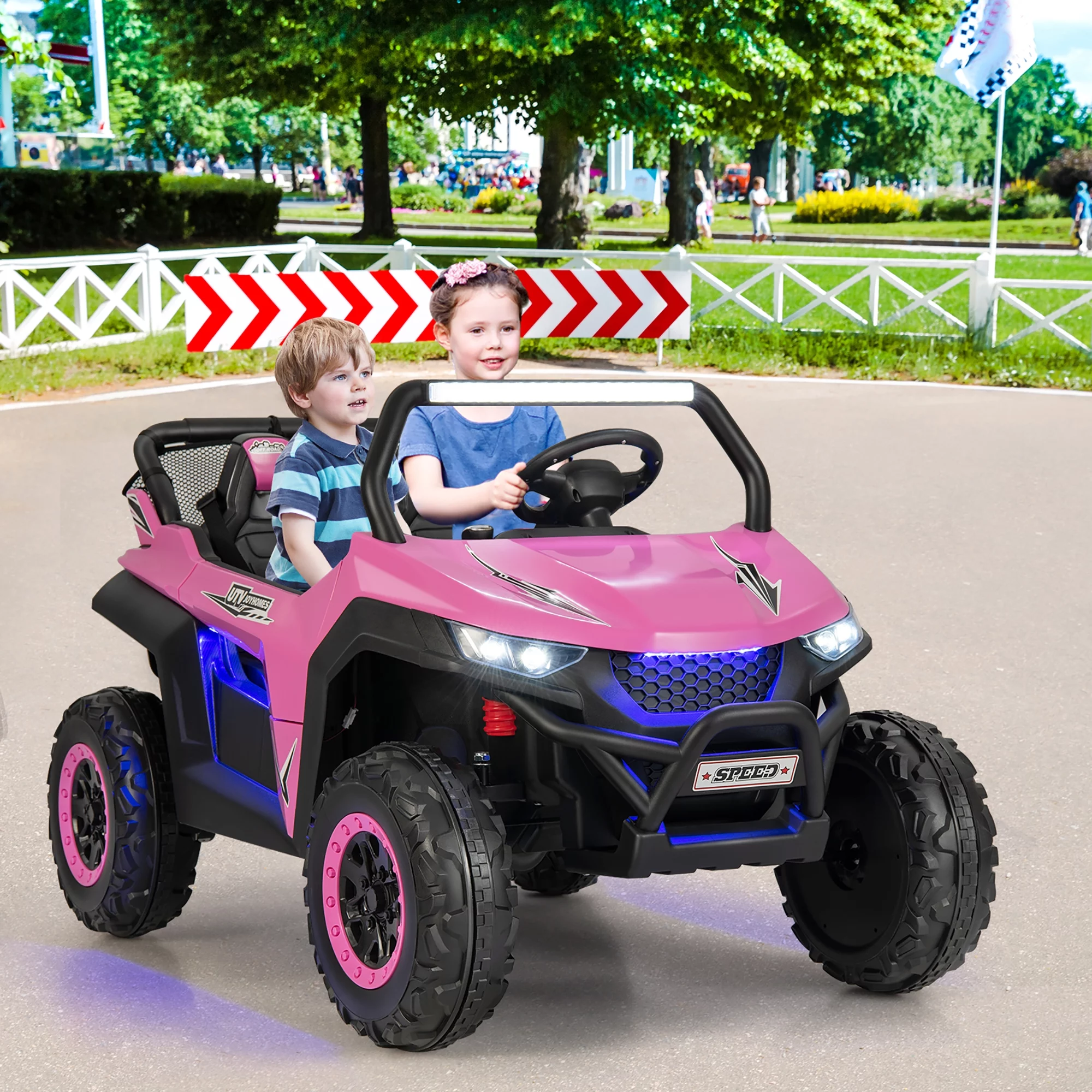 Costway 12V 2-Seater Kids Ride On UTV RC Electric Vehicle Suspension w/ Lights & Music Pink - Womvr