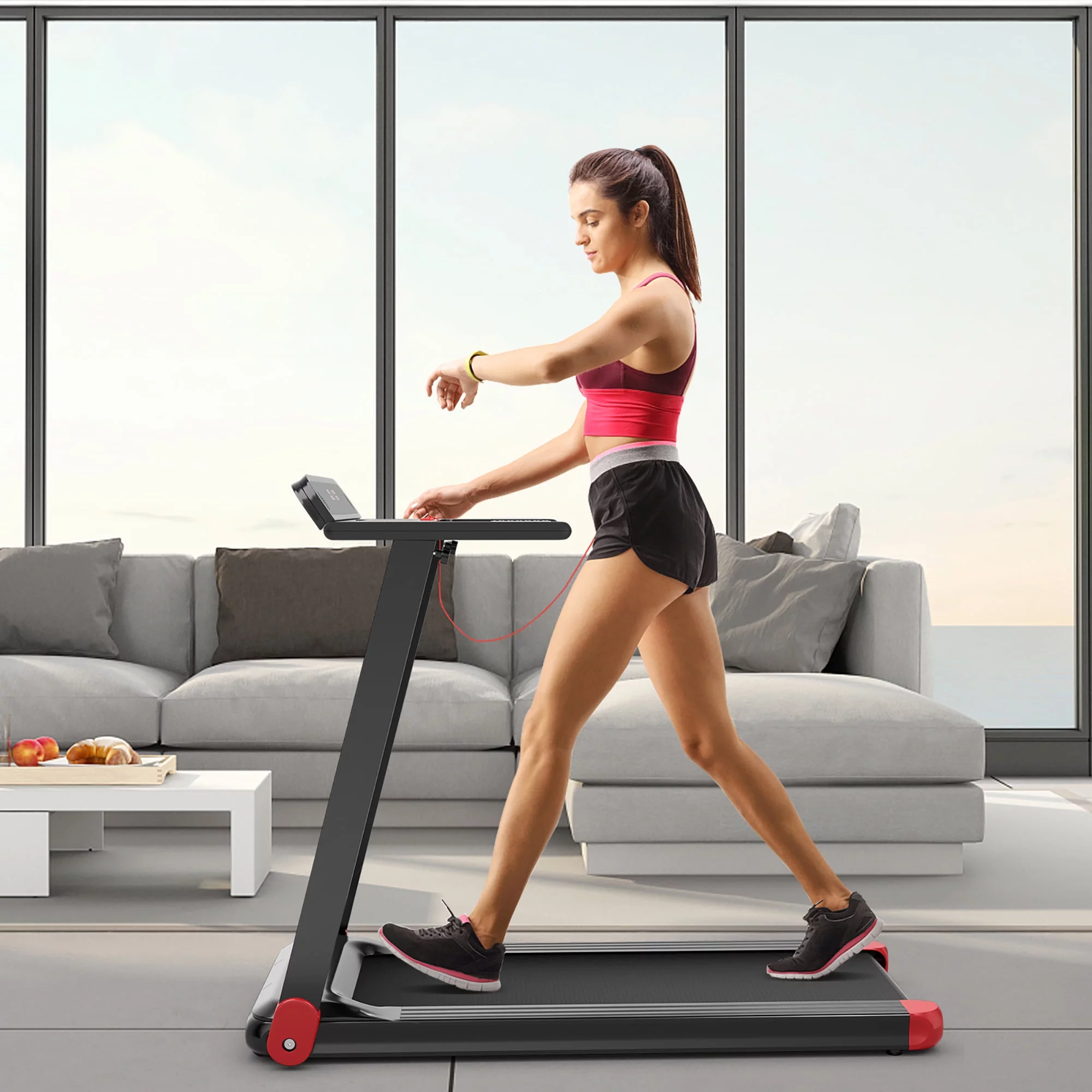 SuperFit  Electric Treadmill Compact Walking Running Machine w/APP Control Speaker - Womvr