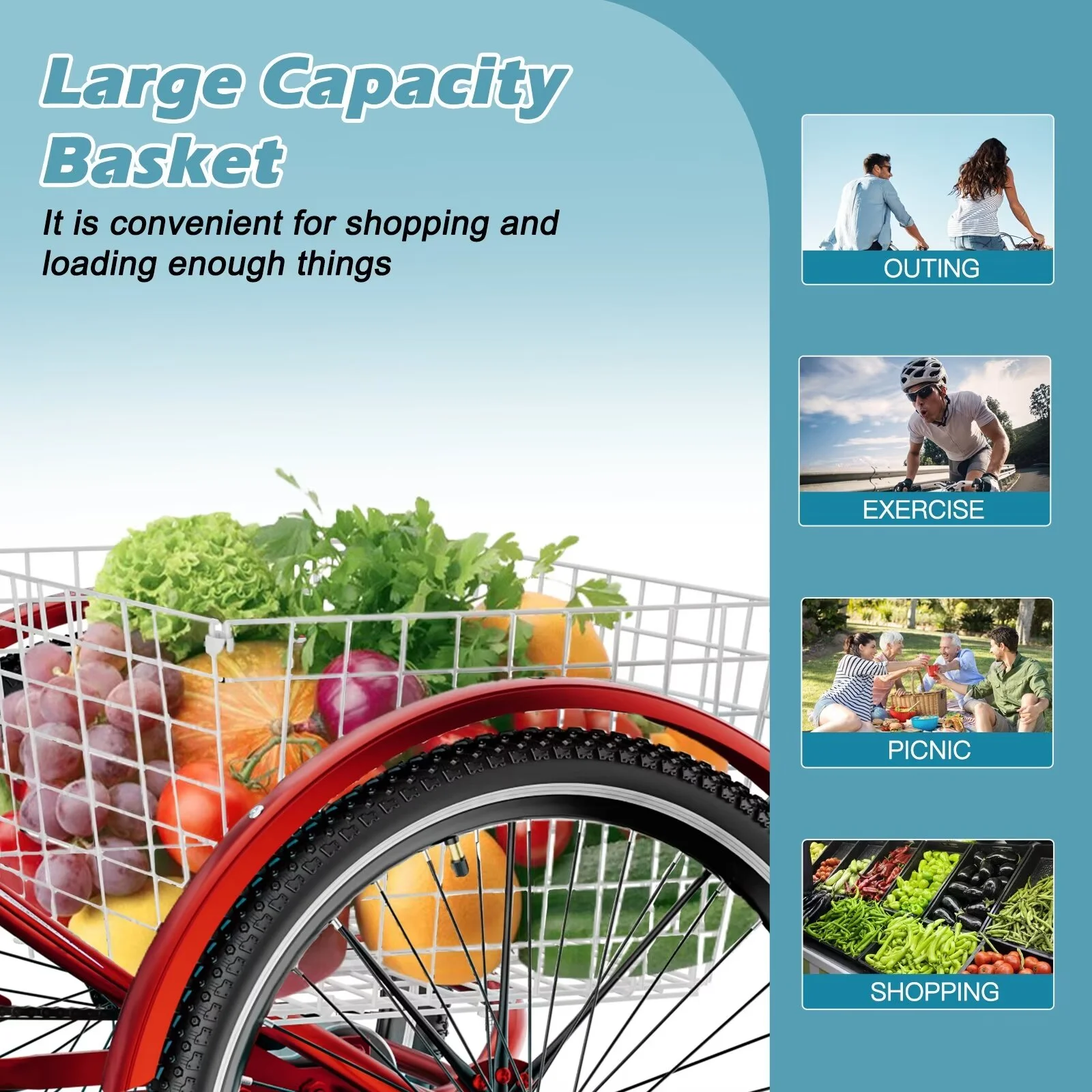 MOPHOTO 20/24/26 inch Adult Tricycle Folding 3 Wheel Cruiser Bikes 7 Speed, Portable and Foldable Trikes with Cargo Basket for Men & Women Outdoor Cycling, Purple - Womvr