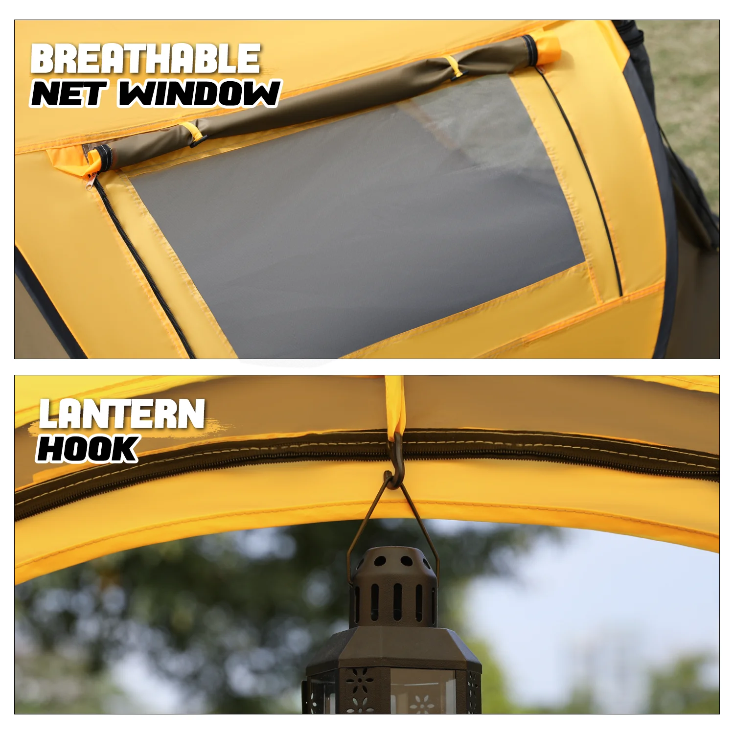 MoNiBloom Tent 3 Person Outdoor Pop Up, Family Travel Weatherproof Tent, 2 Doors and Side Windows with Carry Bag, Yellow - Womvr