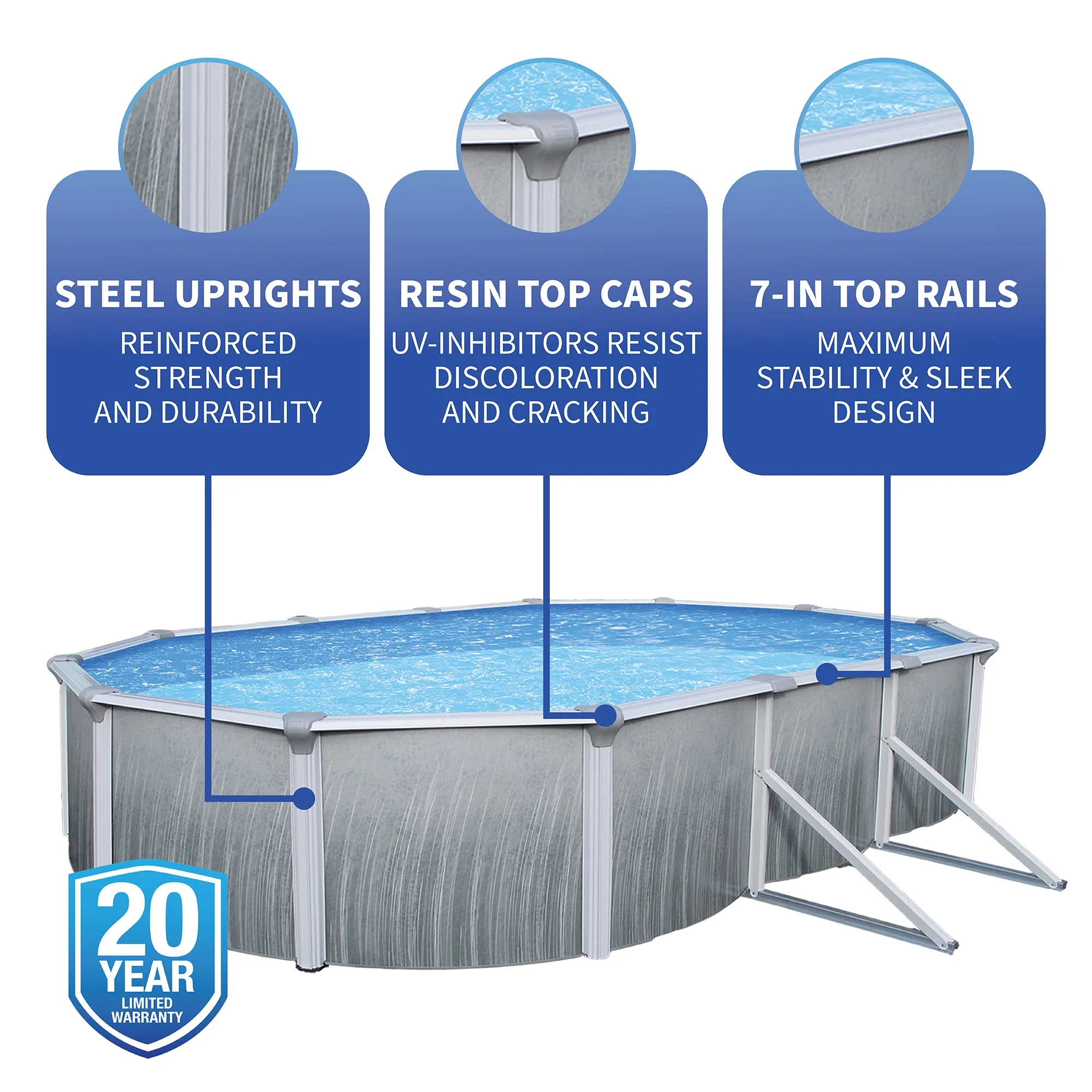 Blue Wave Martinique 12-ft x 24-ft Oval 52-in Deep 7-in Top Rail Metal Wall Swimming Pool Package - Womvr