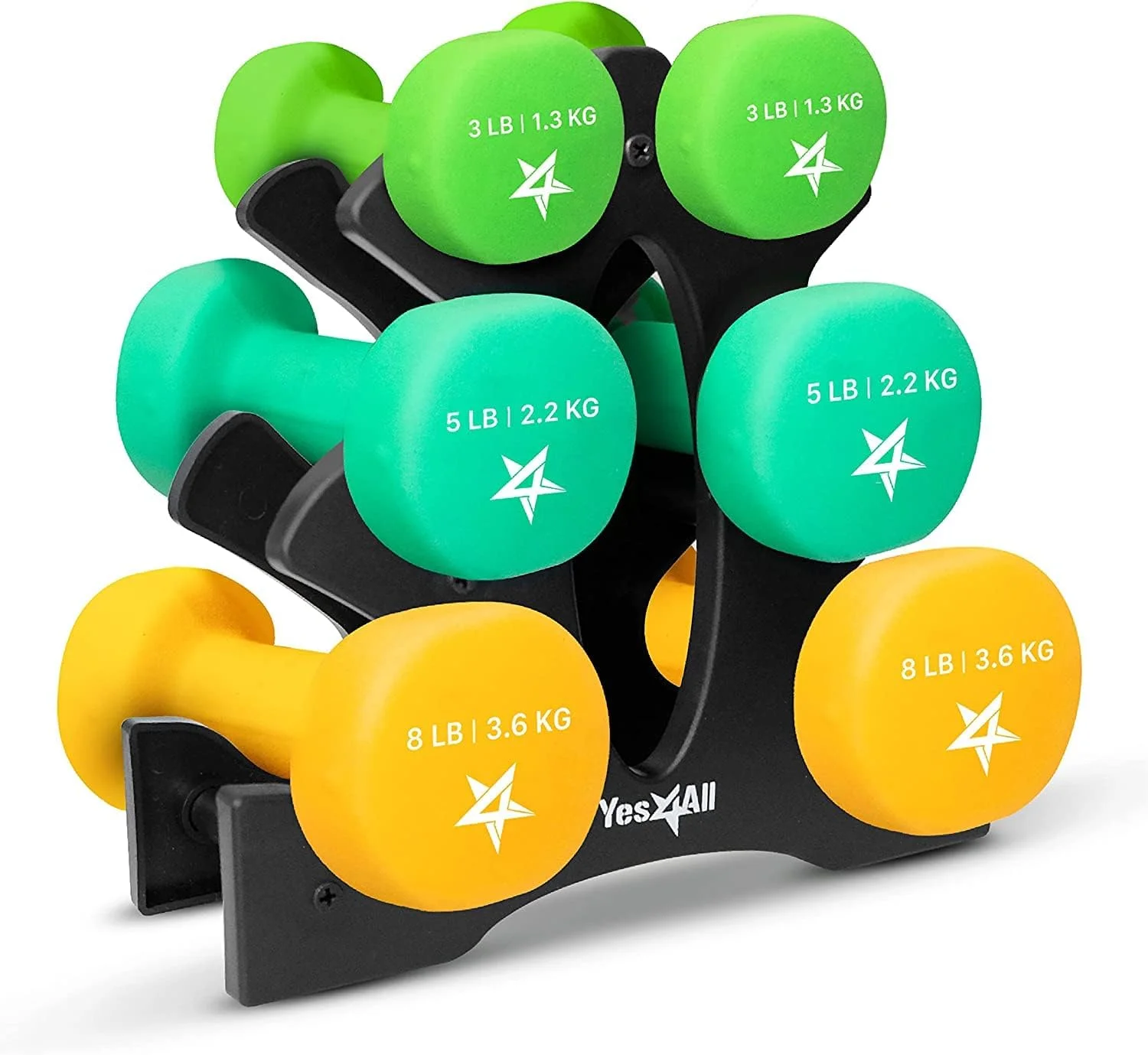 Yes4All 32lbs Neoprene Dumbbell Set With Plastic Rack, Multicolor - Womvr