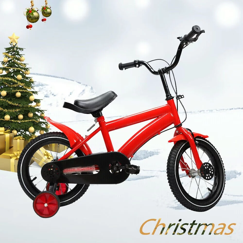 Loyalheartdy 14 Inch Yellow Kids Bike Adjustable Height Children Bicycle Universal Child Cycle with Safe Training Wheels - Womvr