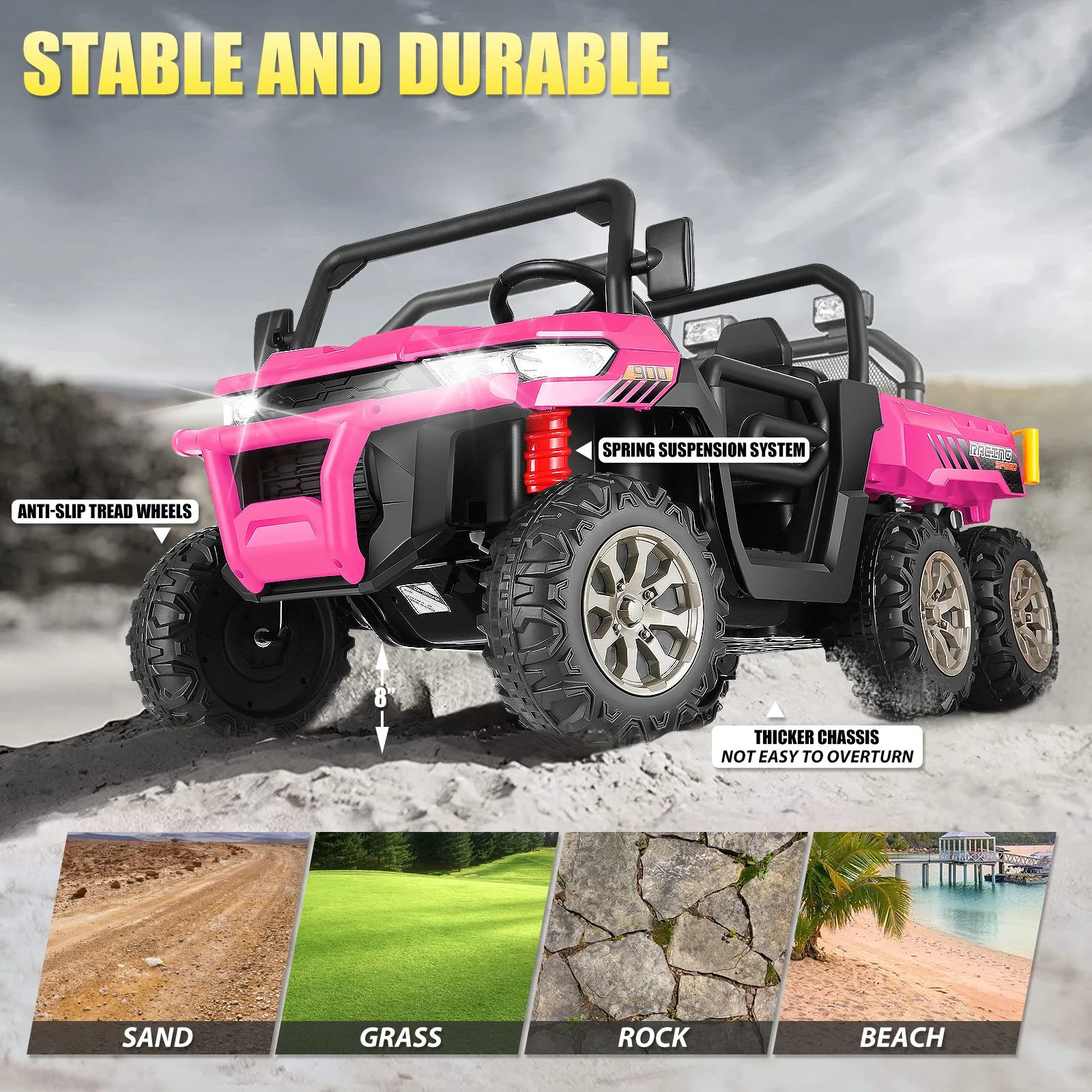 Funcid 24 V 4WD Kids Kids Ride on UTV with Remote Control, 2 Seater 6-Wheel Ride on Dump Truck Car, Ride on Toys w/ Tipping Bucket Trailer & Shovel,Bluetooth Music, Black - Womvr