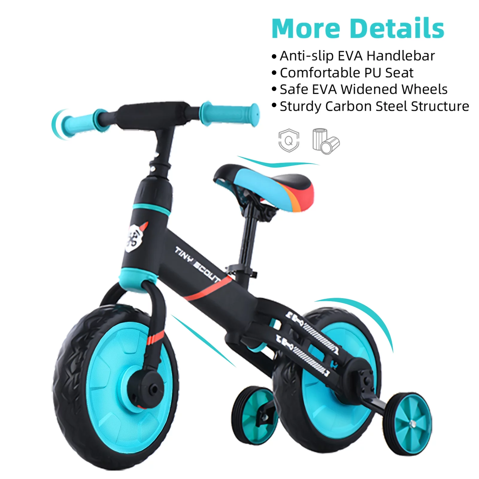 Ubravoo 4-in-1 Tiny Scout Balance Bike for Kids from 3 4 5 Years, Rear Double Rod,Blue - Womvr